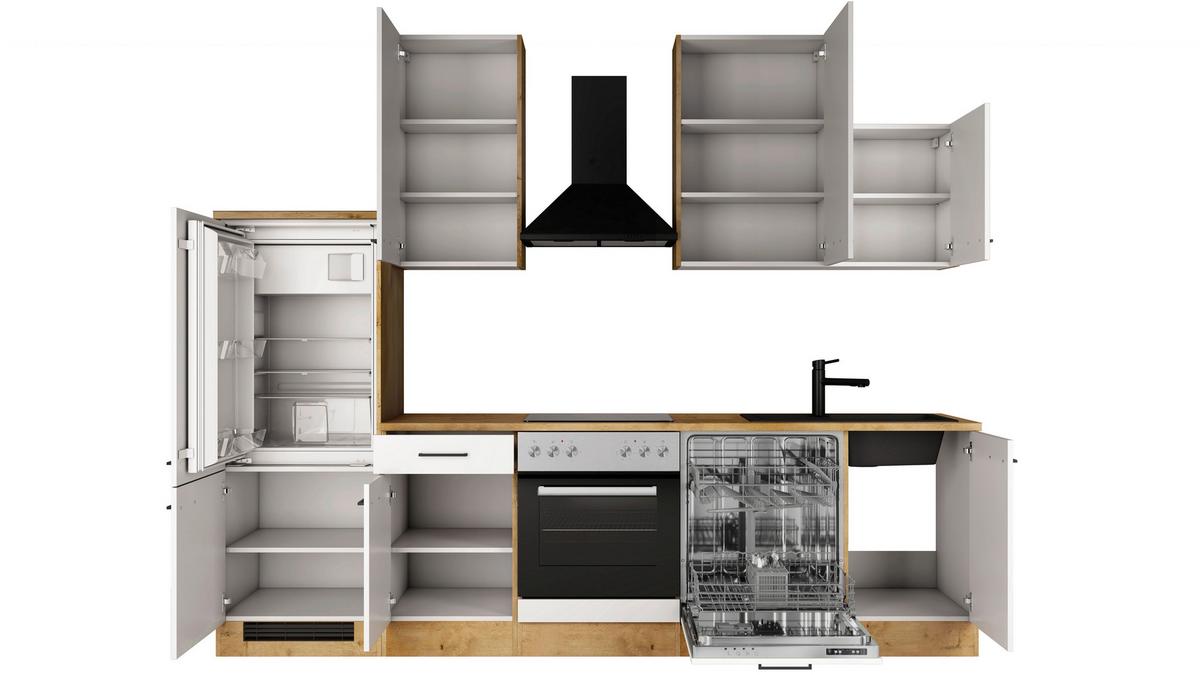 Küchenblock Avila m. Geräten Magnolie - Eichefarben/Magnolie, Trend, Holzwerkstoff/Metall (280cm) - FlexWell