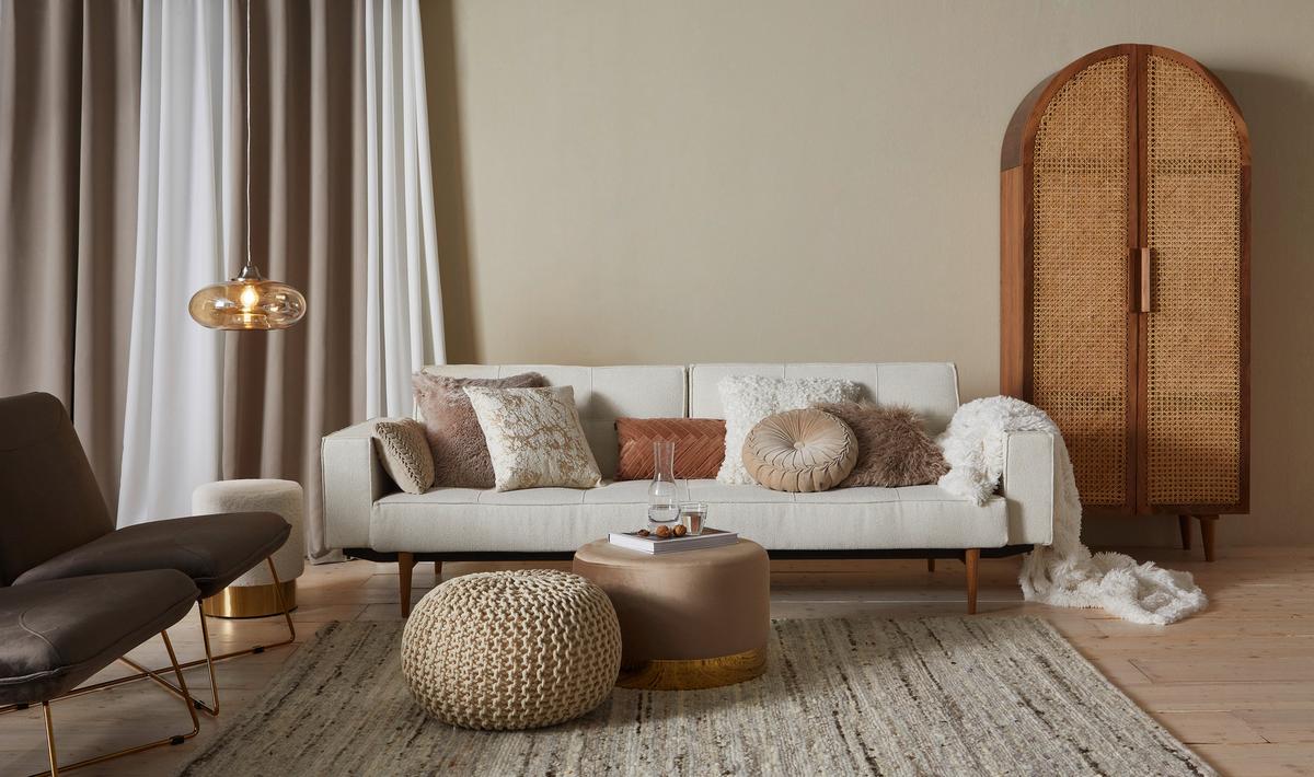 HOKER PURO XL   -AMBIA HOME- - kolor złoty/jasnobrązowy, Lifestyle, metal/tkanina (55/55/35cm) - Ambia Home