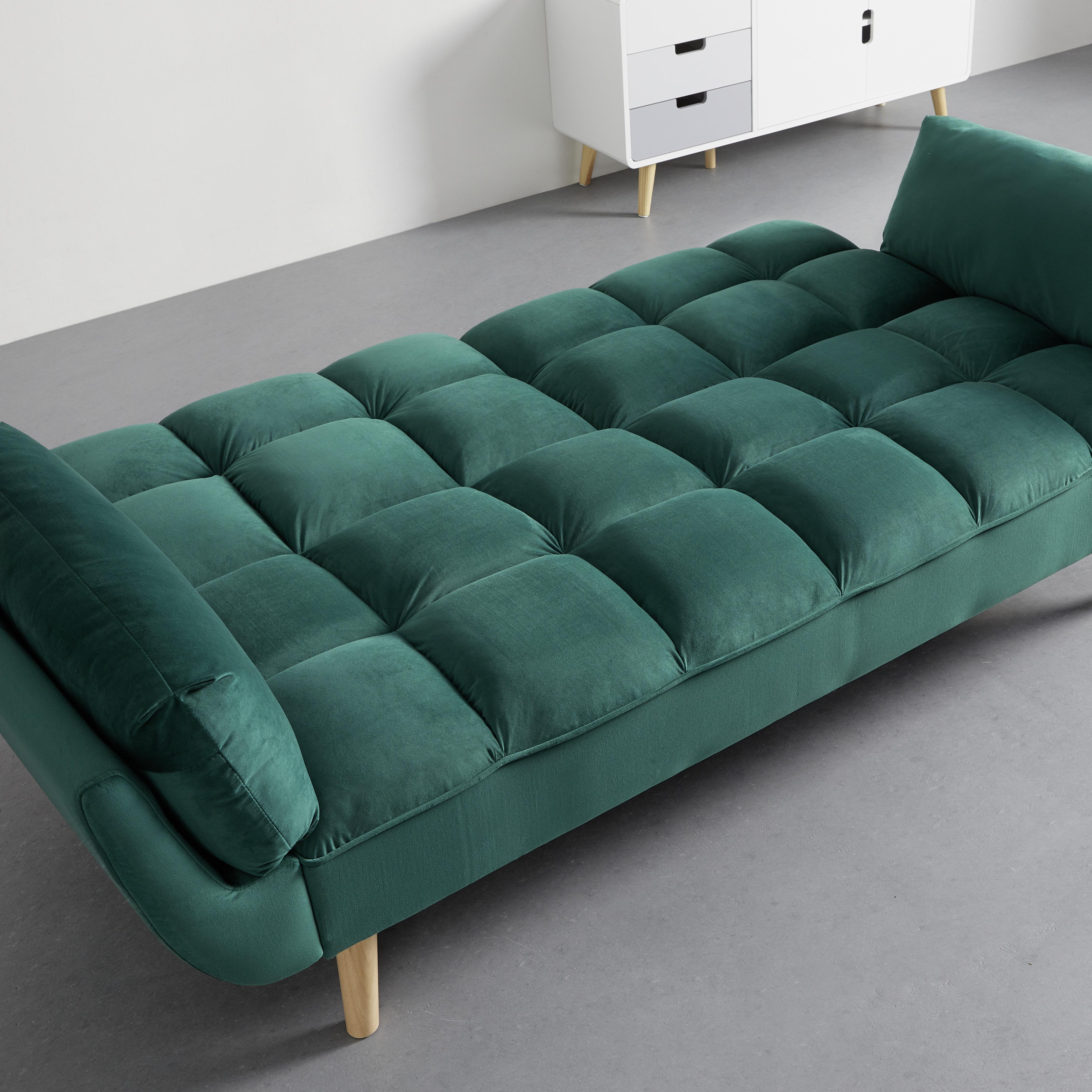 Schlafsofa Cora Grün Samt - Naturfarben/Grün, MODERN, Holz/Textil (214/92/81cm) - Bessagi Home