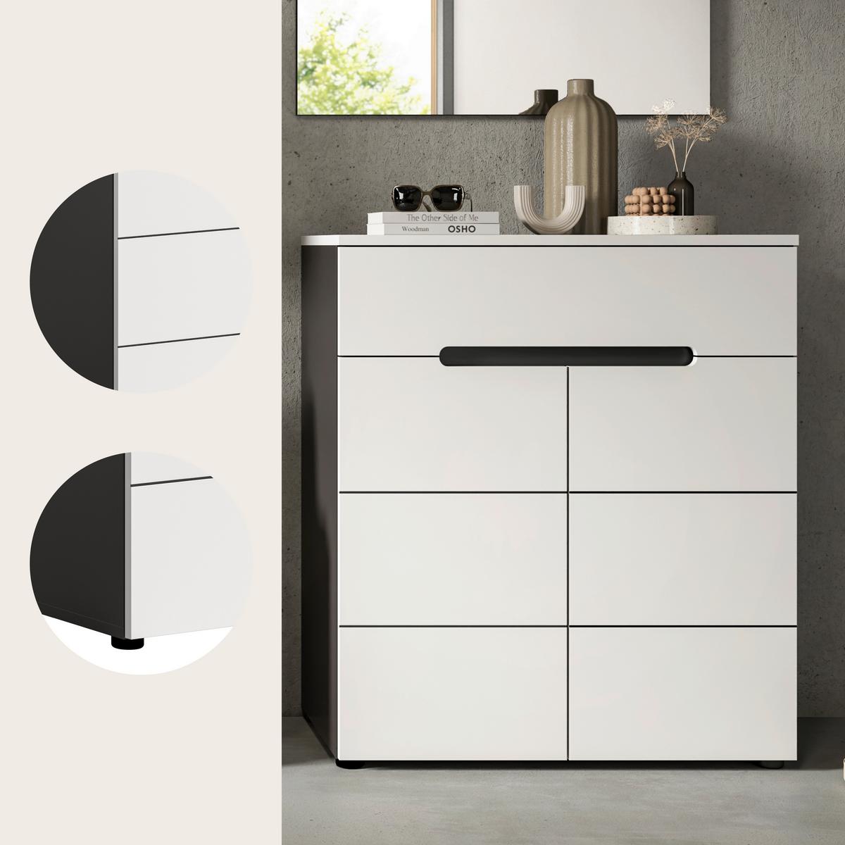 Omara Za Čevlje Canu, Bela, Siva - siva/črna, Design, umetna masa/leseni material (80/94/37cm) - Livetastic