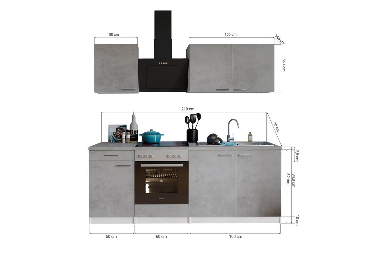 Kuhinjski Blok Z Aparati Malia, 210cm - barve nerjavečega jekla/siva, Basics, kovina/leseni material (210cm) - Respekta