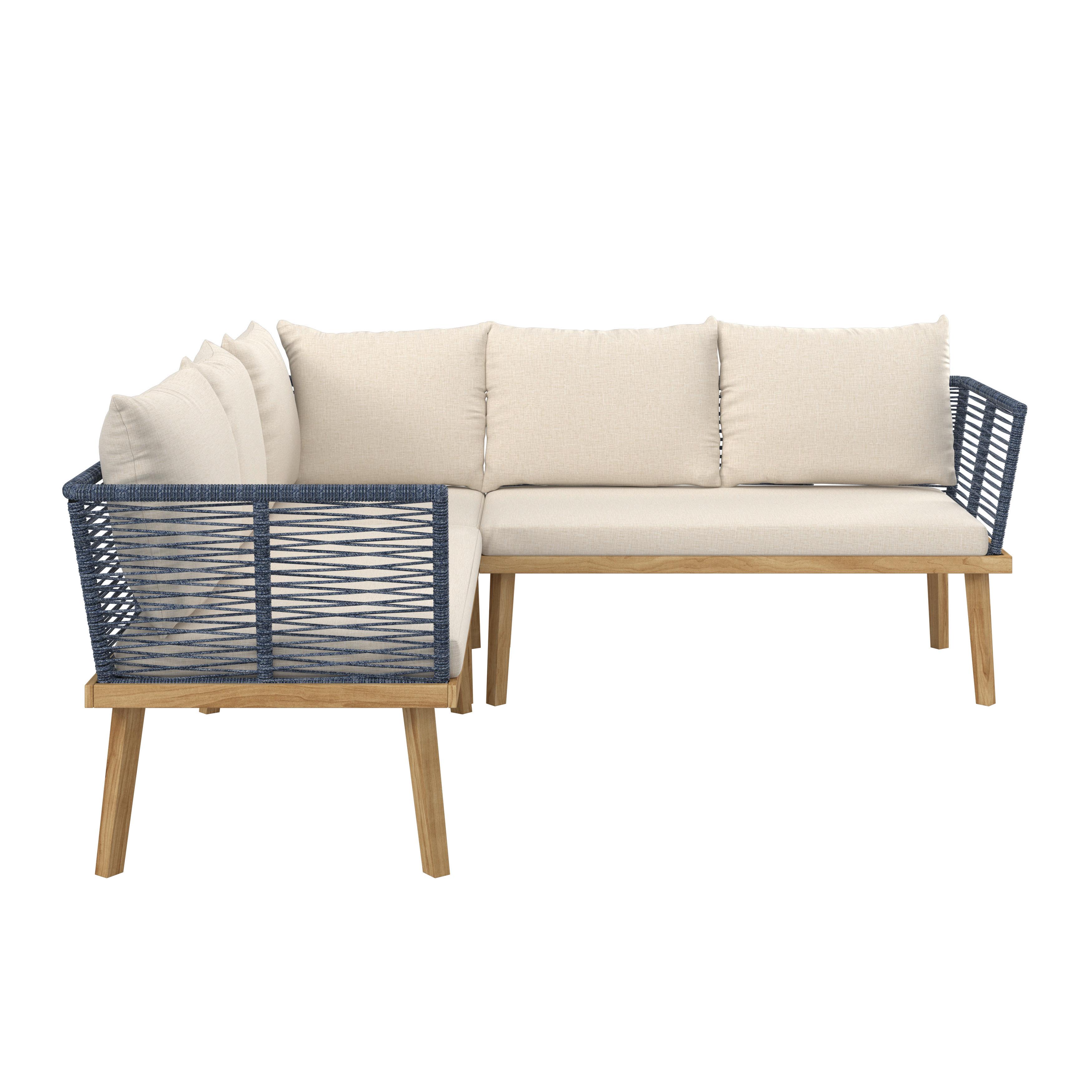 LOUNGESET JULINA - akaciefärgad/cremefärgad, Modern, metall/trä (205/76/72cm) - Bessagi Garden
