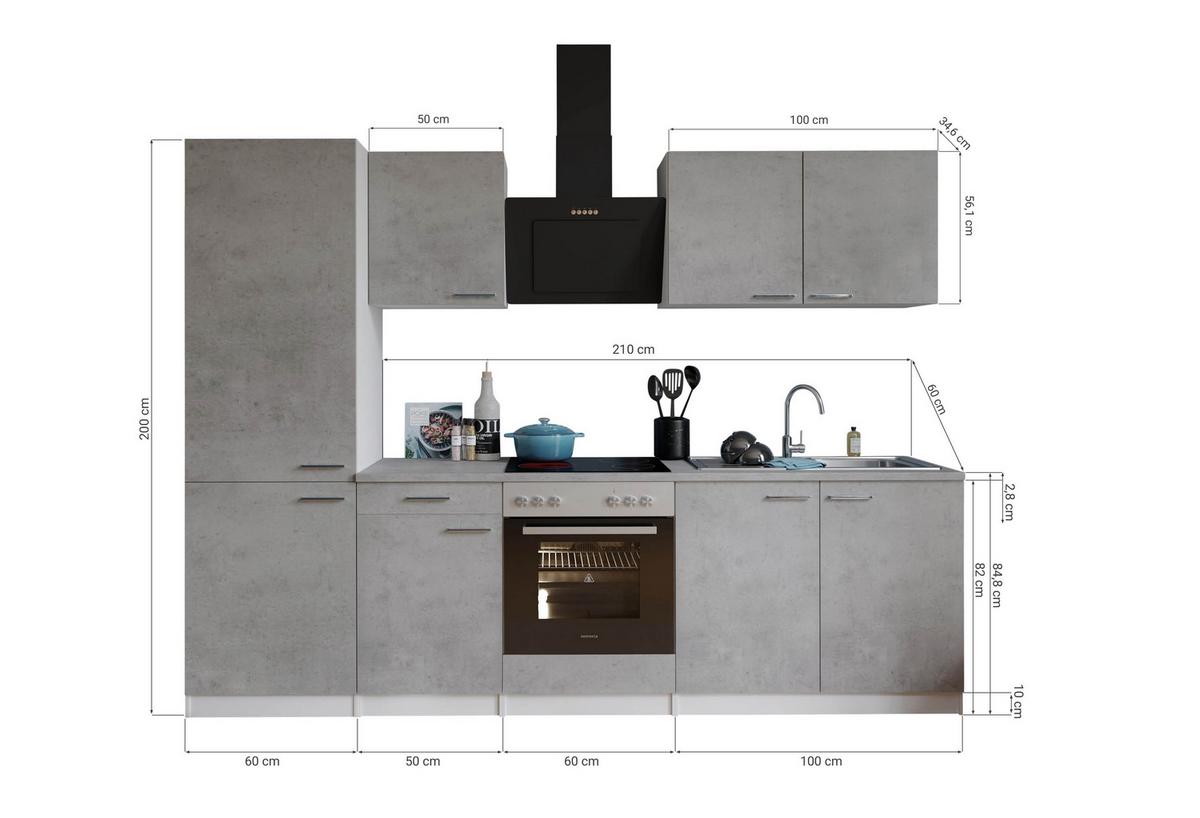 Kuhinjski Blok Z Aparati Malia, 270cm - barve nerjavečega jekla/siva, Basics, kovina/leseni material (270cm) - Respekta