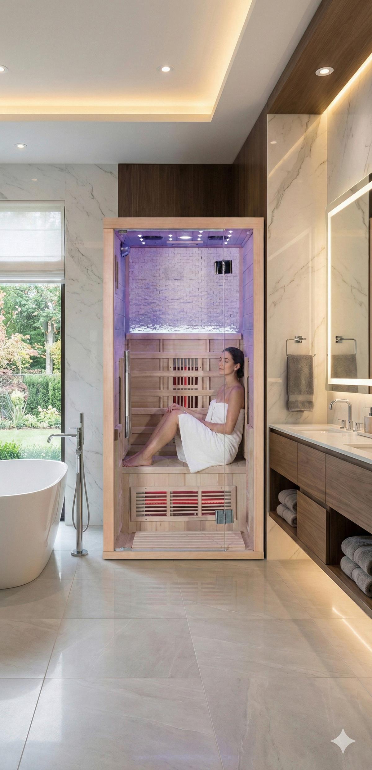 Infrarotkabine Stockholm 1 Person, ca. 90/200/90cm - Naturfarben, Design, Holz (90/200/90cm)