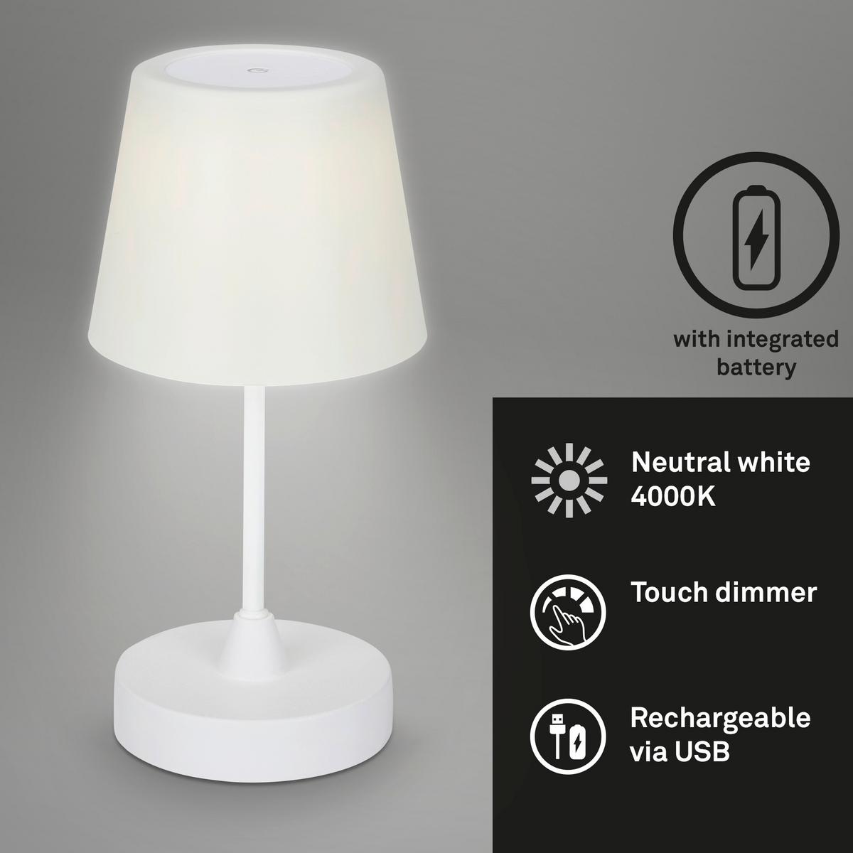 Akku-Tischleuchte Campi Weiß max. 3 Watt - Weiß, Basics, Kunststoff (30/14,5cm) - Briloner