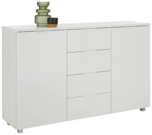 Sideboard Roy in Weiss Hochglanz - Silberfarben/Weiß, MODERN, Holzwerkstoff/Kunststoff (150/95/38cm) - Mömax