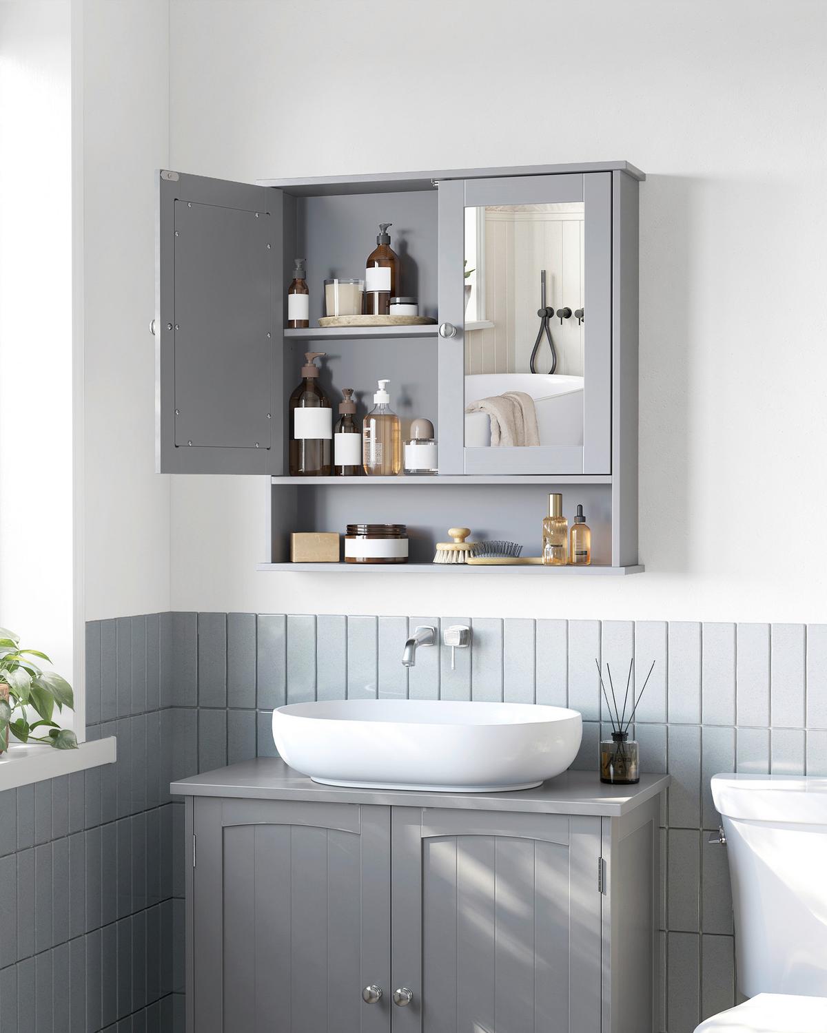 SPIEGELSCHRANK MIRROR CABINET - Silberfarben/Grau, MODERN, Glas/Holzwerkstoff (56,5/58,5/13cm) - MID.YOU