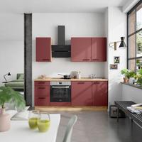Küchenblock Easytouch High m. Geräten Dunkelrot - Eichefarben/Schwarz, MODERN, Holzwerkstoff/Metall (210cm) - Nobilia