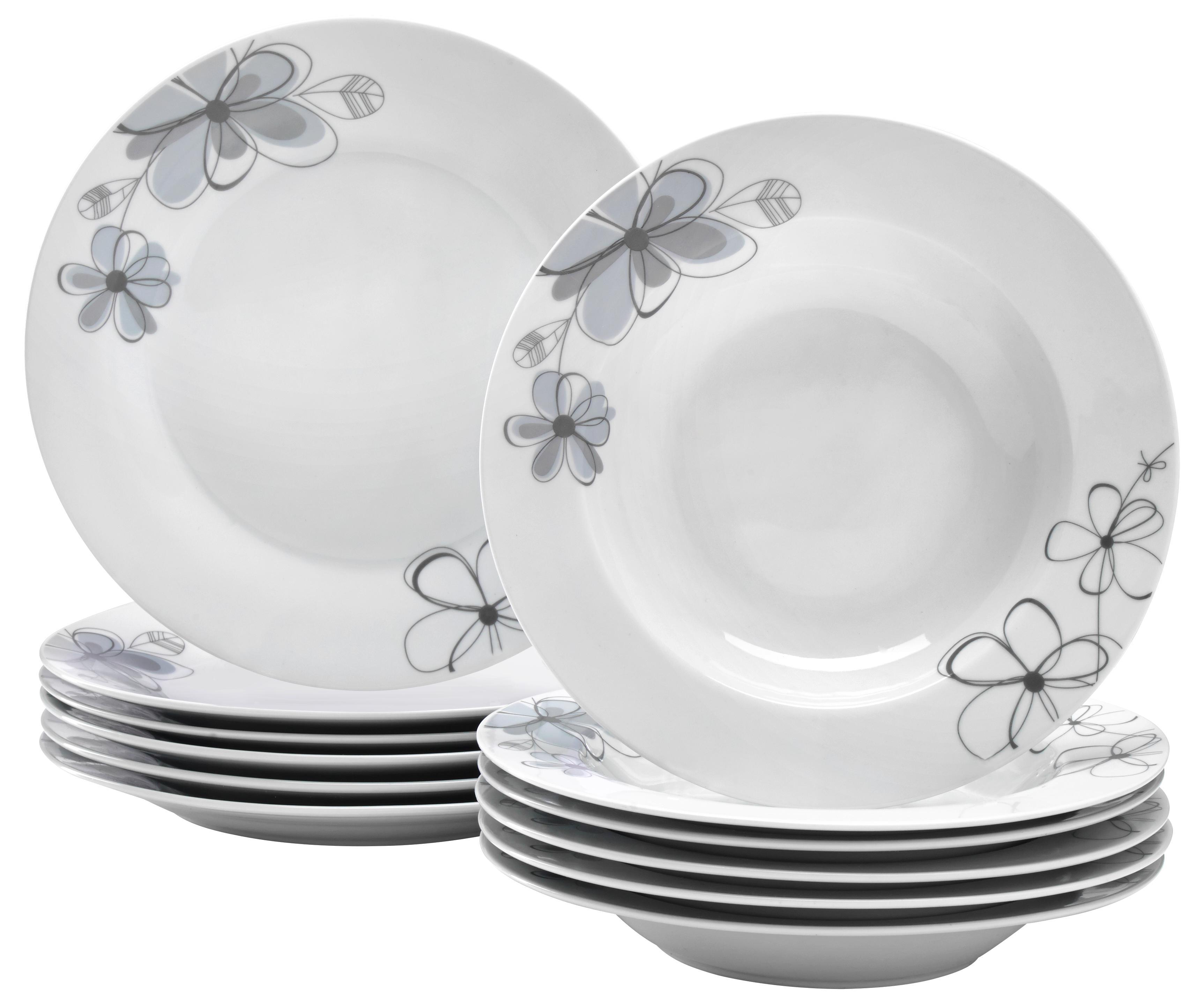 Tafelservice Kerstin in Weiß, 12-teilig - Blau/Weiß, KONVENTIONELL, Keramik - Based