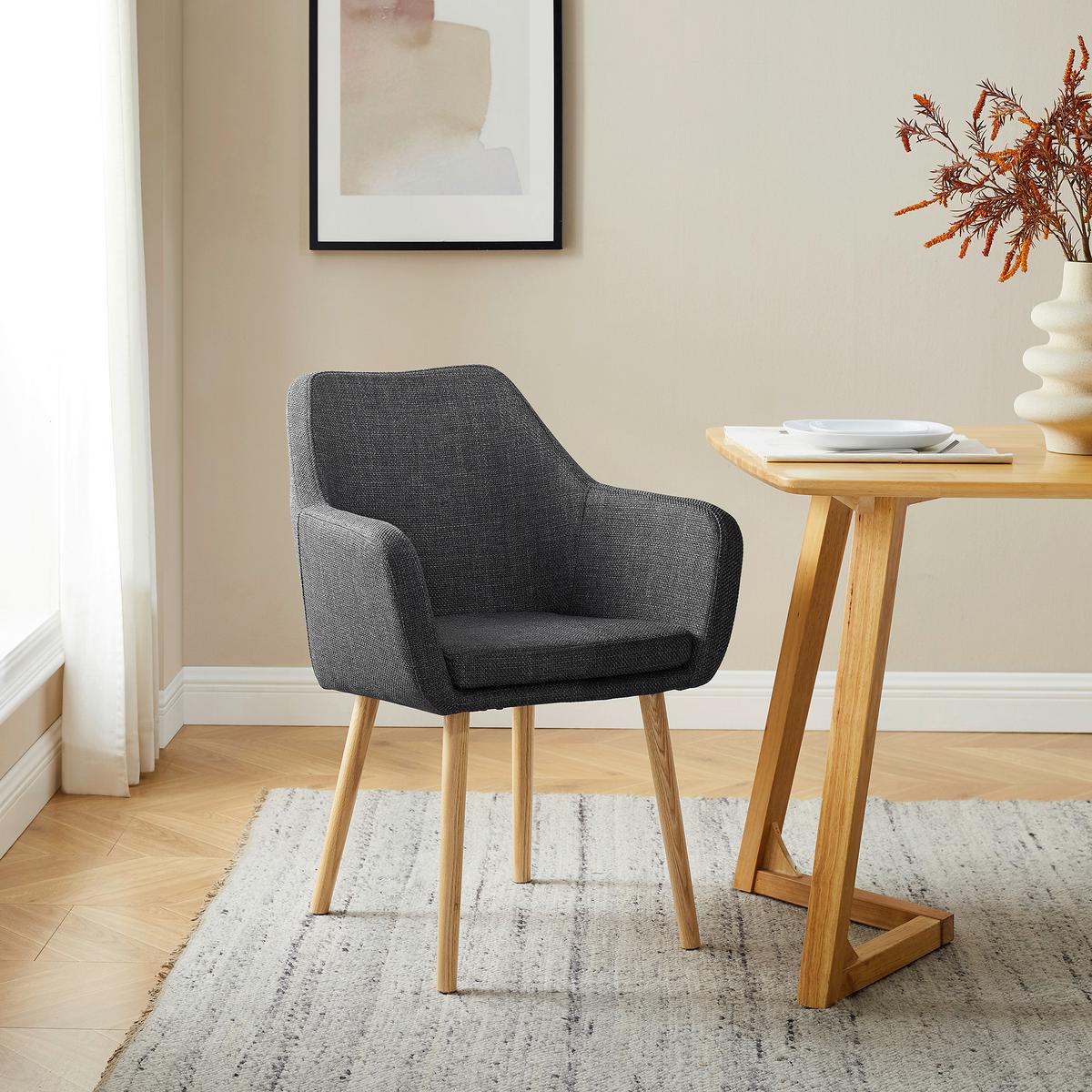 Naslanjač Holz, Temno Siva - temno siva/naravne barve, Moderno, tekstil/les (62/84/60cm) - Livetastic