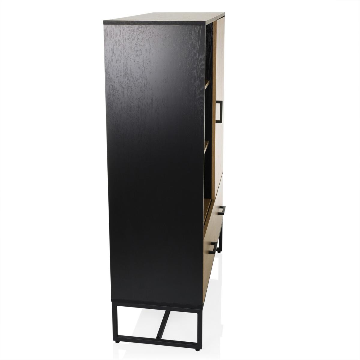 Visoka Komoda Amio, Črna, Barva Hrasta - črna/barve hrasta, Moderno, kovina/leseni material (100/140/40cm) - MID.YOU