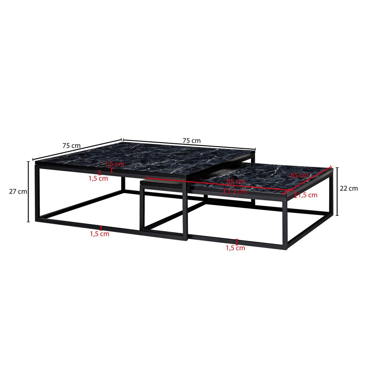 Couchtisch Marmoroptik ca. 75x75x27 cm Schwarz - Schwarz, KONVENTIONELL, Holzwerkstoff/Metall (75/75/27cm) - MID.YOU
