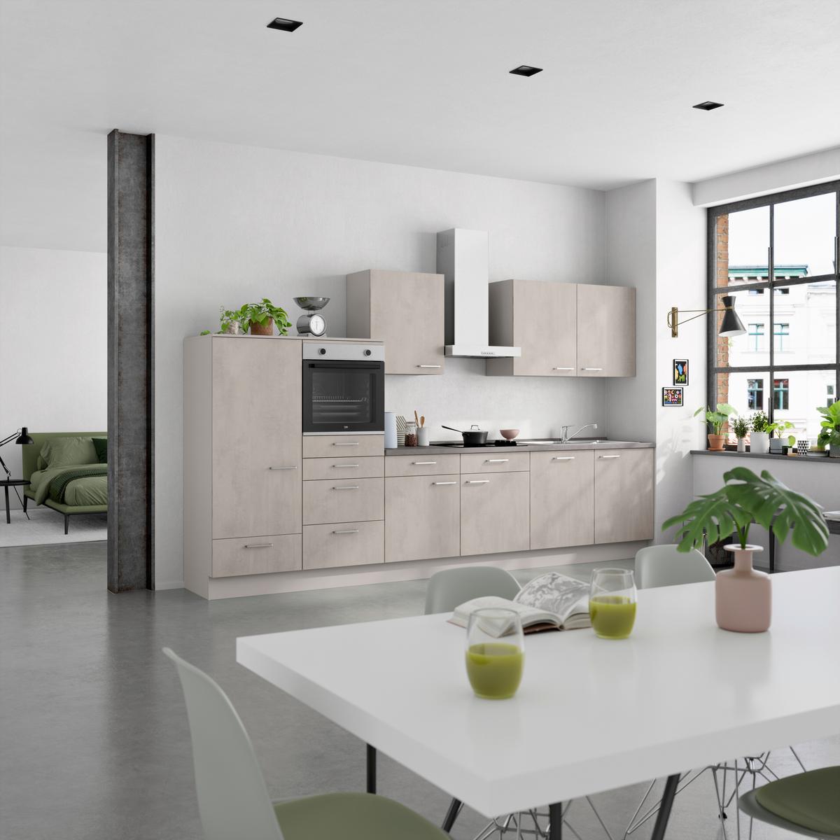 Küchenblock Riva Low m. Geräten Grau - Schieferfarben/Edelstahlfarben, MODERN, Holzwerkstoff/Metall (360cm) - Nobilia