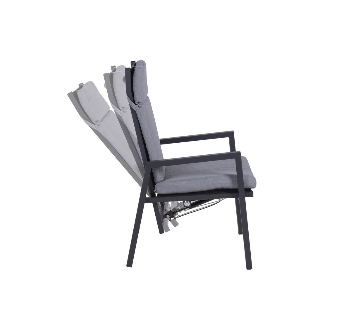 Gartenstuhl Sintra Grau/Schwarz m. Relaxfunktion - Schwarz/Grau, Basics, Kunststoff/Textil (55/103/65cm) - Gardenson
