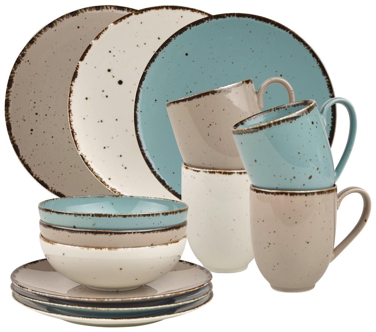 SERWIS OBIADOWO-ŚNIADANIOWY URBAN LIFE - turkusowy/biały, Design, ceramika - Landscape