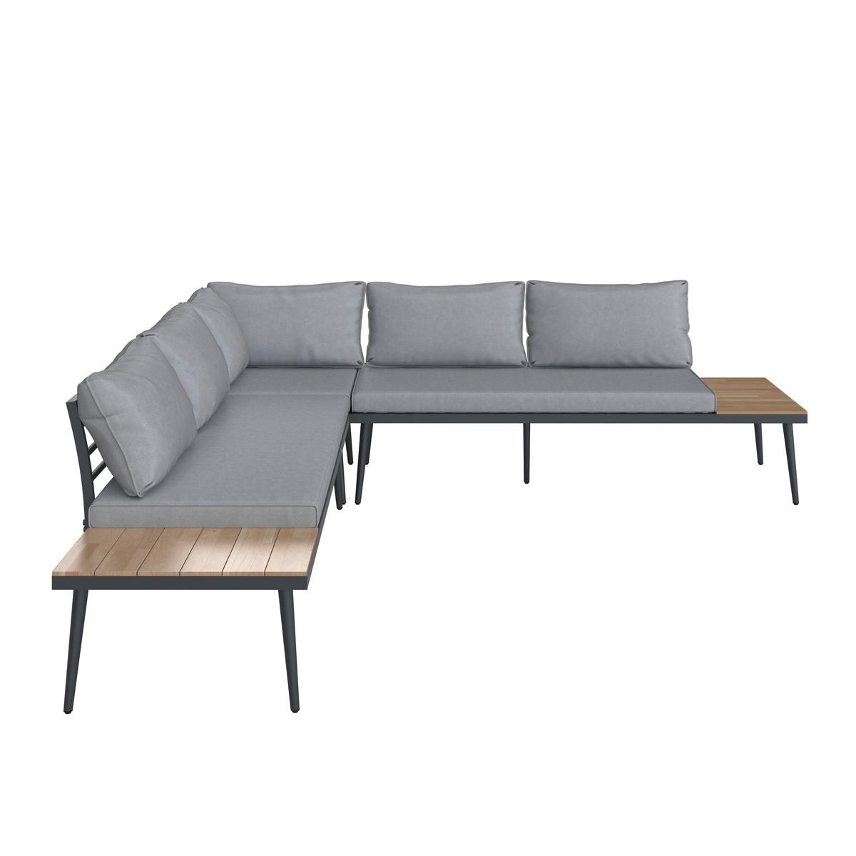 Loungegarnitur-Set Lorena Grau Akazie Metall/Outdoorstoff - Schwarz/Grau, MODERN, Holz/Textil (241/67/69cm) - Bessagi Garden