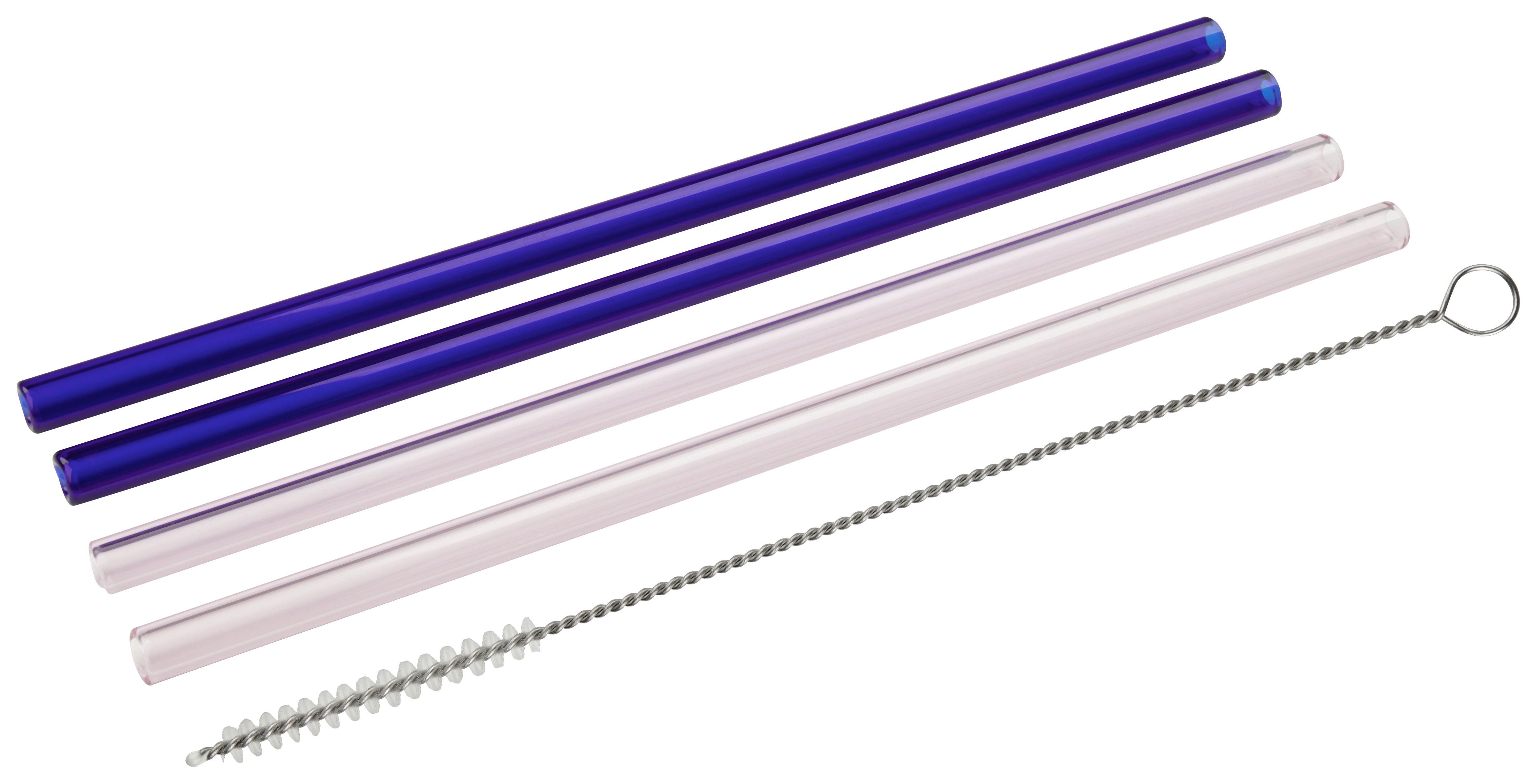 Trinkhalm Friendly Multicolor 5-teilig - Blau/Klar, Glas (20cm) - Fackelmann