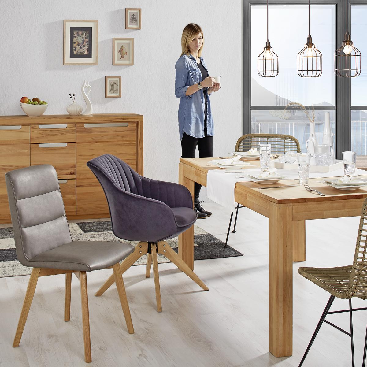 Armlehnstuhl Chill in Grau/Eiche - Eichefarben/Grau, Holz/Textil (60/83/65cm) - Premium Living