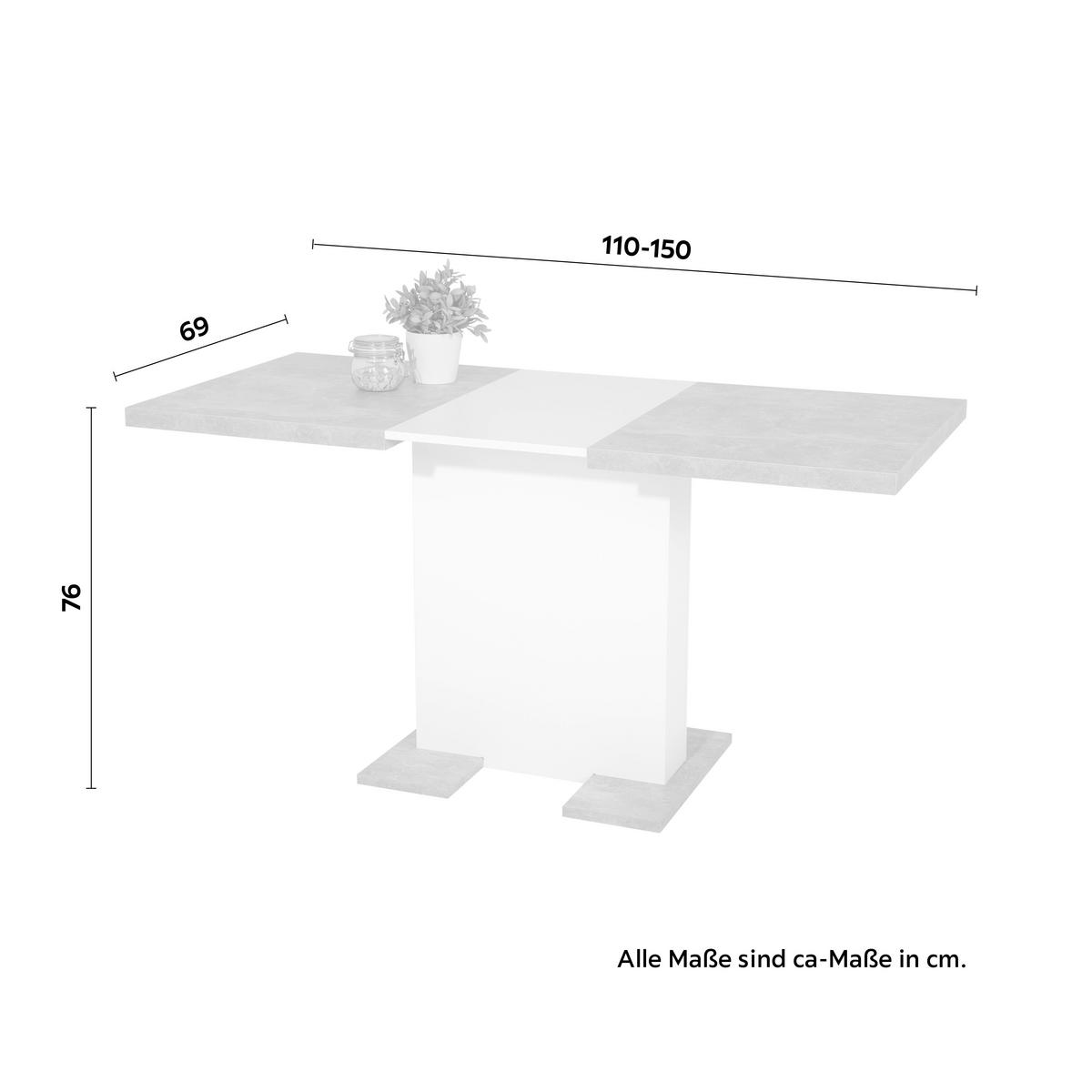 Kihúzható Asztal Britt - világosszürke/fehér, Modern, faalapú anyag (110-150/69/76cm) - Mömax