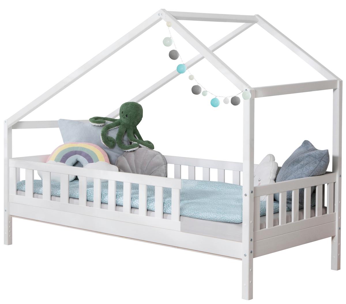 Postelja Lou, 120x200cm, 1x Letveno Dno, 1x Vzmetnica - bela/naravne barve, Moderno, tekstil/les (120/200cm) - MID.YOU