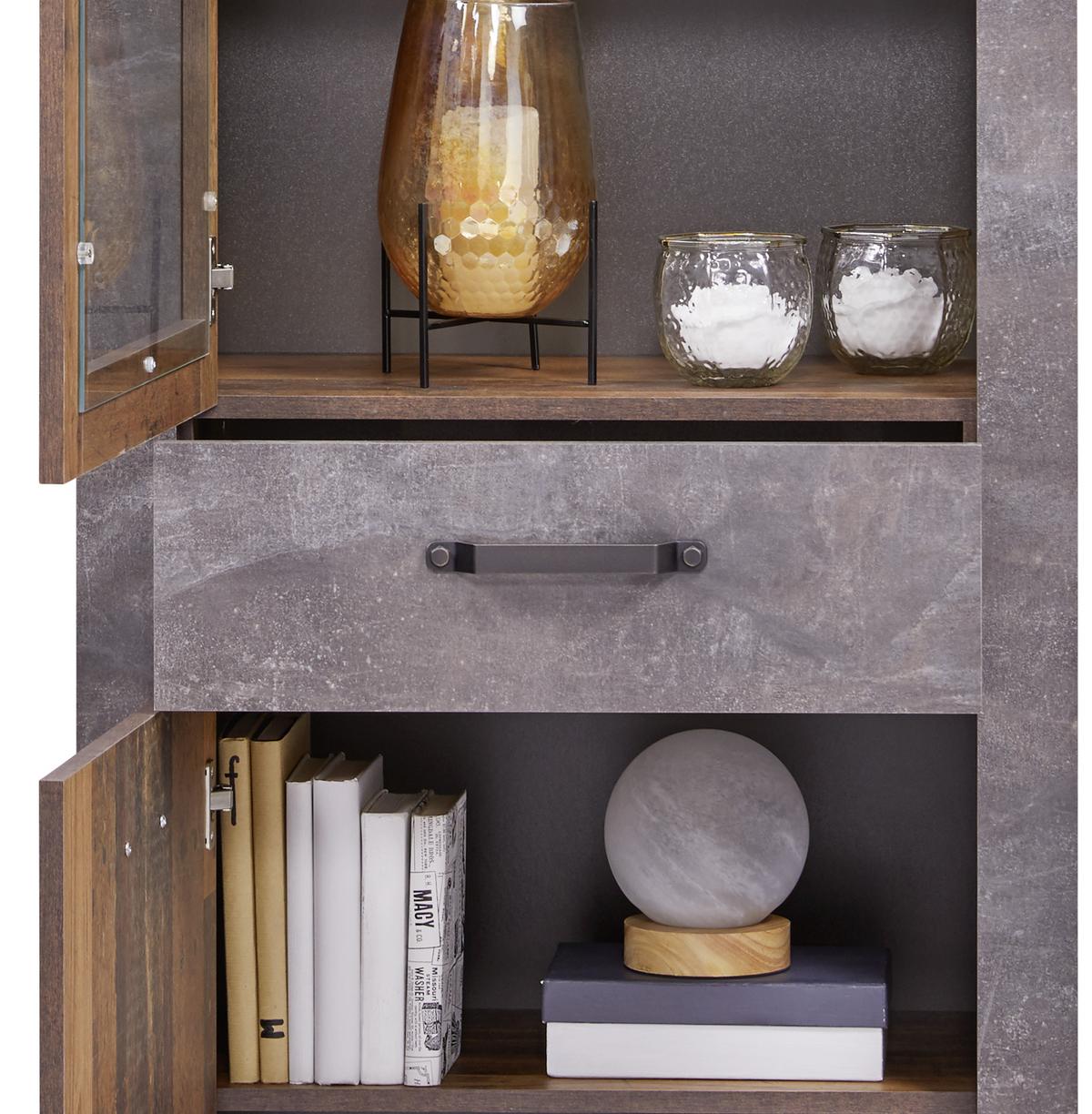 Vitrină Ontario - gri închis/culoare lemn stejar, Trend, sticlă/material pe bază de lemn (71,4/200/41,5cm) - Modern Living