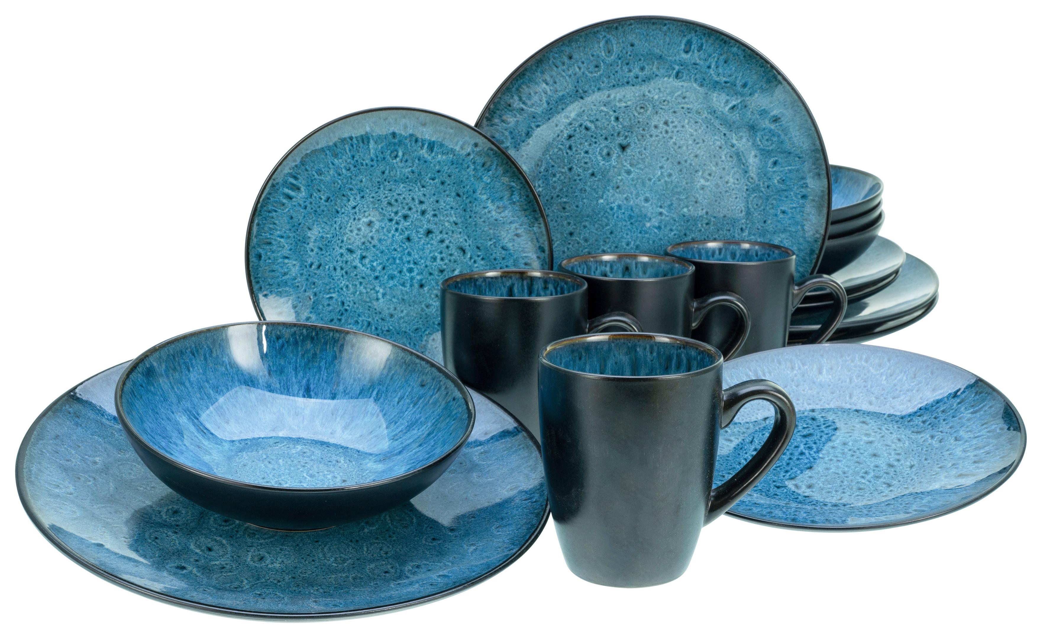 SERWIS OBIADOWO-ŚNIADANIOWY 23630 - ciemnoniebieski/niebieski, Trend, ceramika (40/26/31cm) - Creatable