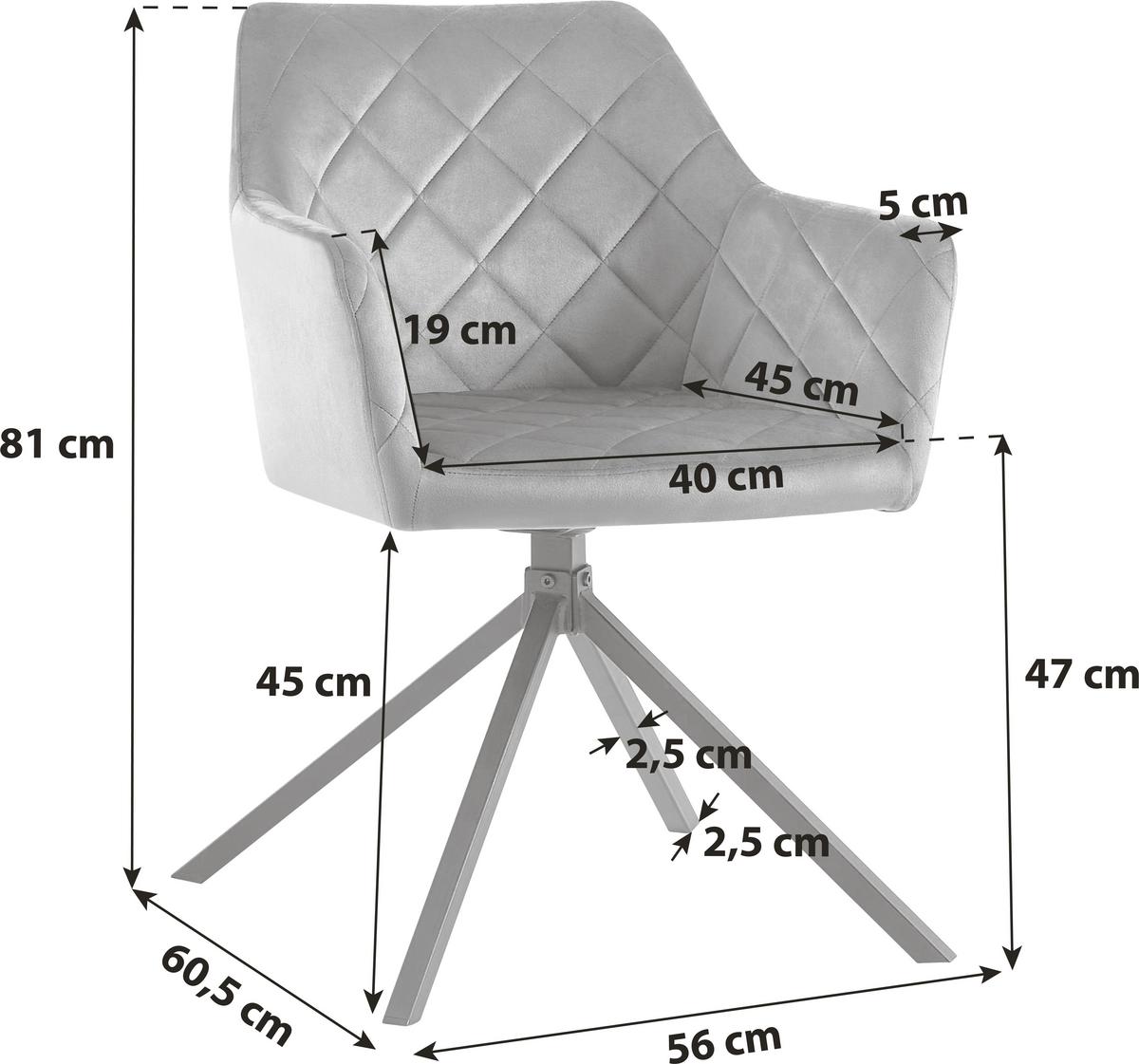 Stol Patti, Siva, Žamet, Vrtljiv - siva/črna, Konvencionalno, kovina/tekstil (56/81/60,5cm)