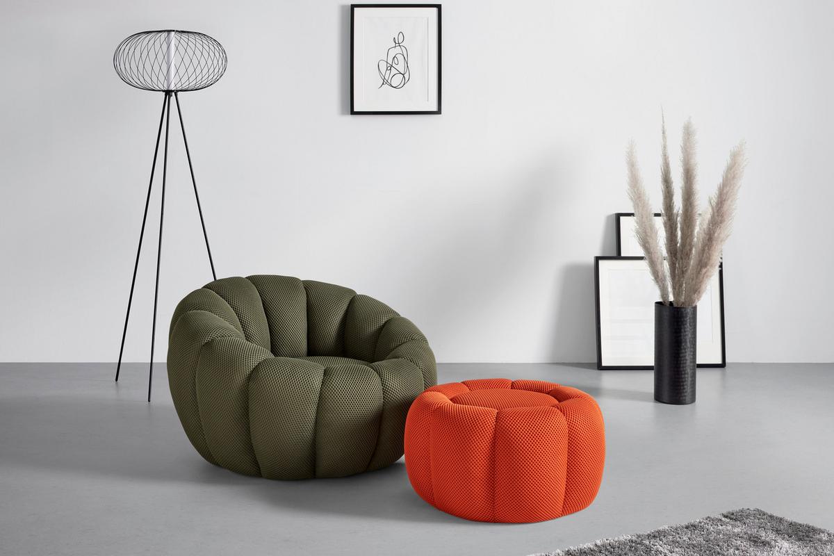 Hocker Flower in Meshstoff Orange - Orange, LIFESTYLE, Holz/Holzwerkstoff (58/58/31cm) - Mömax