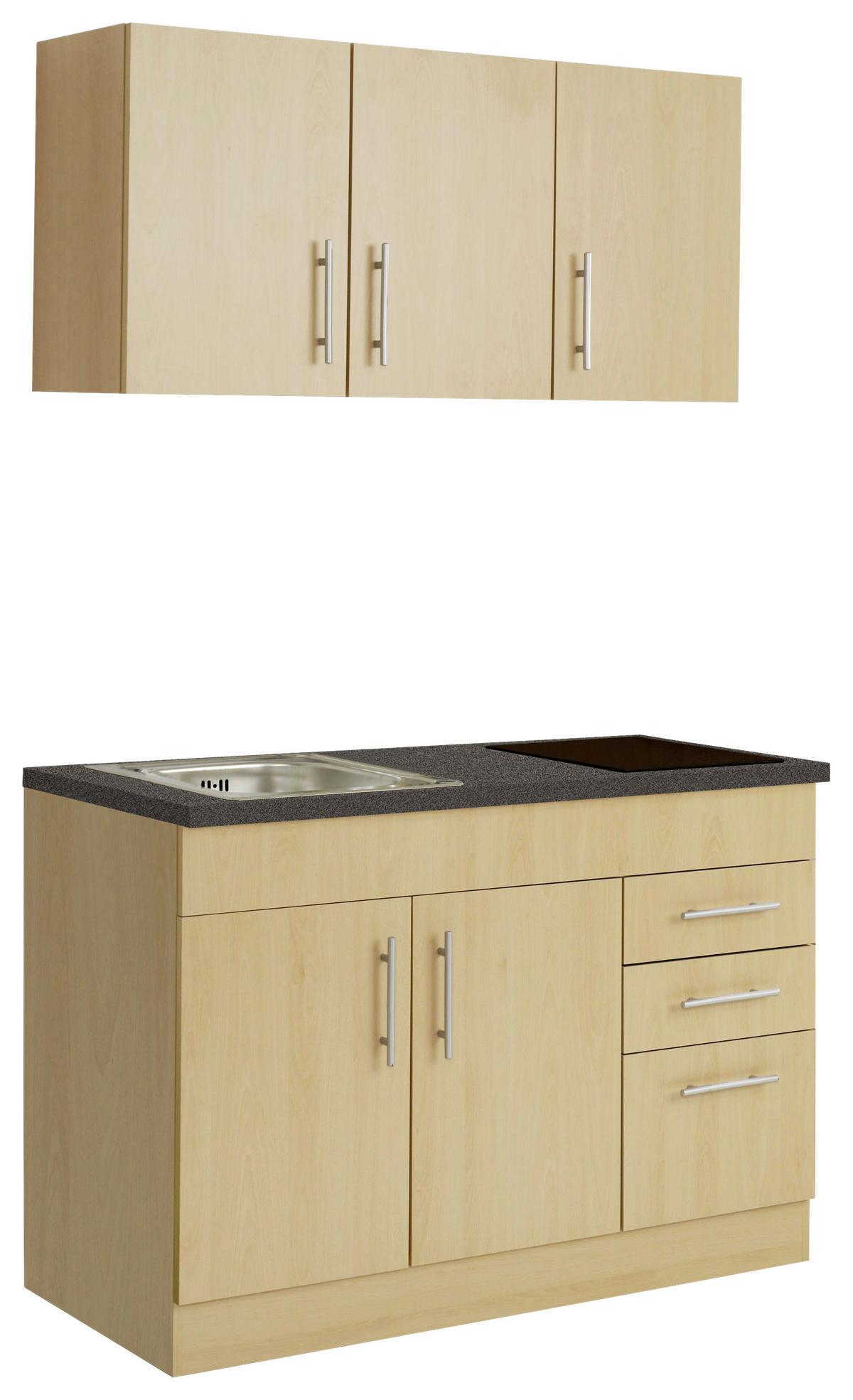 Miniküche Toronto B: ca. 120cm Buchefarben - Chromfarben/Buchefarben, MODERN, Holzwerkstoff/Metall (120cm) - Held