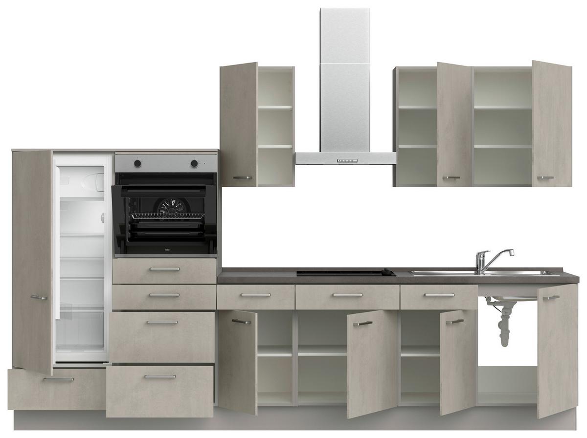 Küchenblock Riva Low m. Geräten Grau - Schieferfarben/Edelstahlfarben, MODERN, Holzwerkstoff/Metall (330cm) - Nobilia
