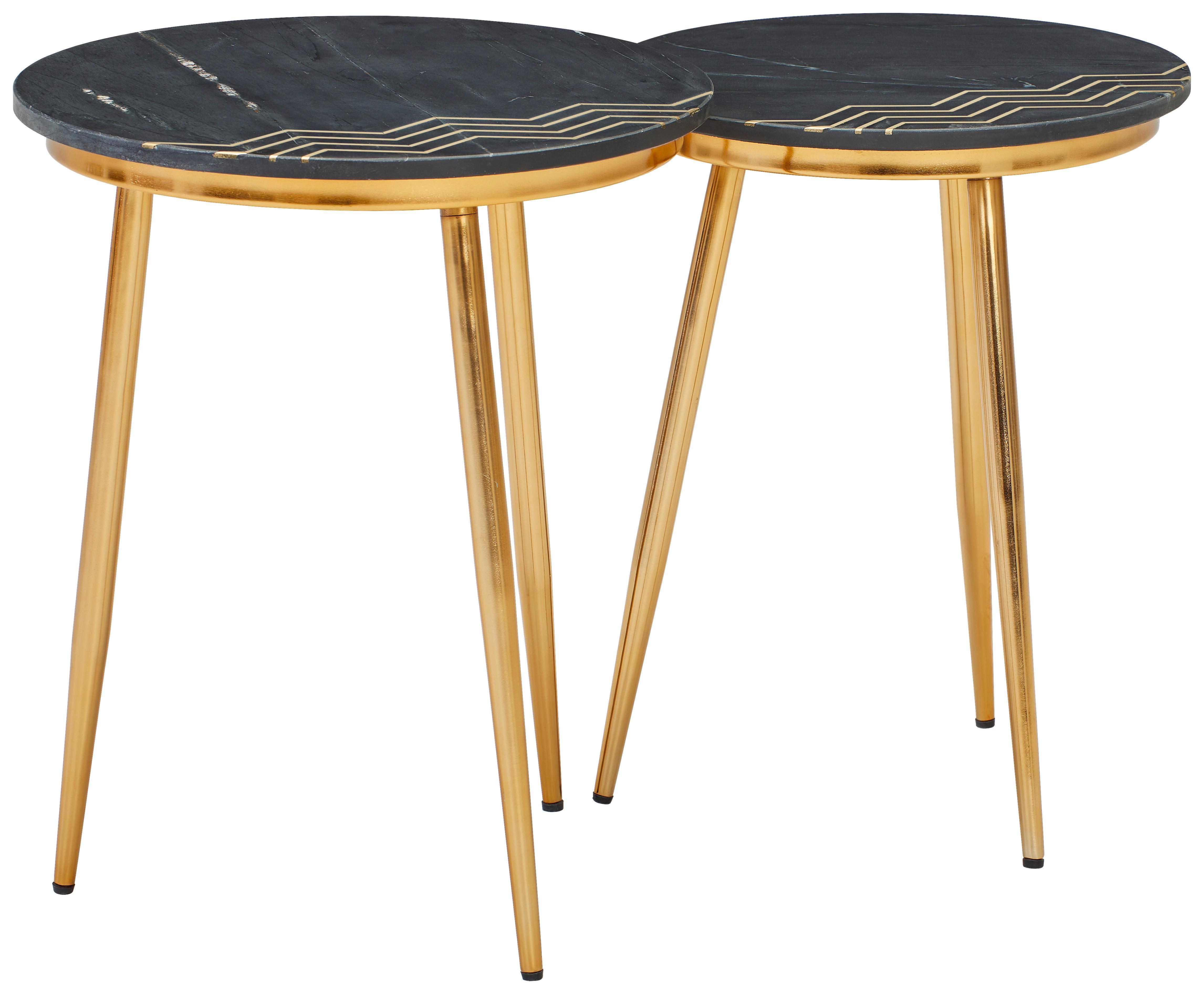 ZESTAW STOLIKÓW BOCZNYCH GLAMOUR - kolor mosiężny/czarny, Design, kamień/metal (40-45/40-45/53-56cm) - Novel