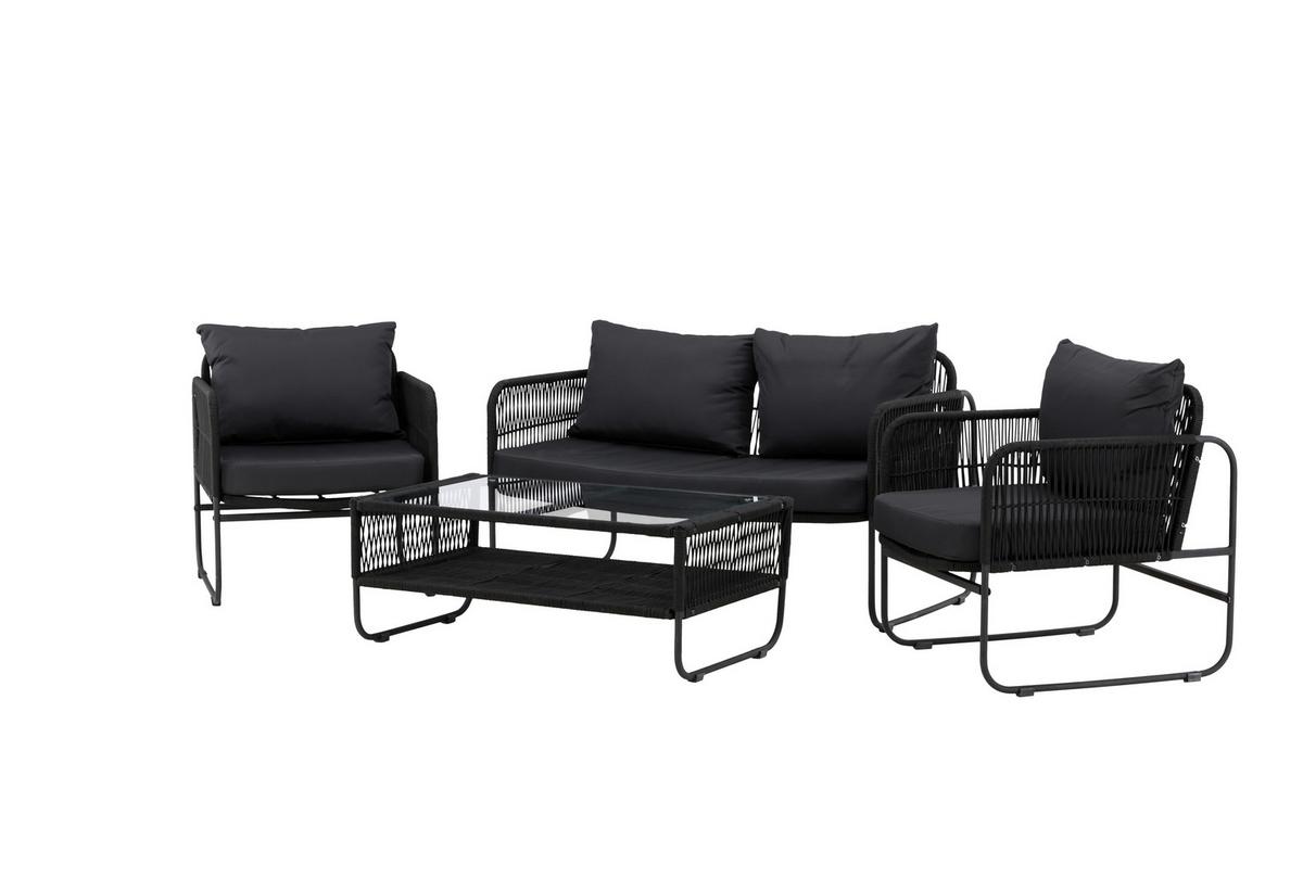 LOUNGEGARNITUR UTAH - Schwarz, KONVENTIONELL, Textil/Metall - Gardenson