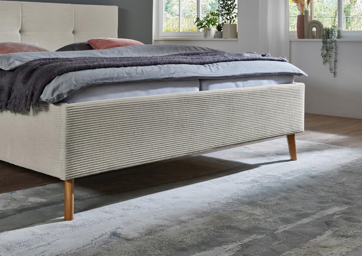 Polsterbett Meila Beige ca. 180x200cm - Eichefarben/Beige, KONVENTIONELL, Holz/Textil (180/200cm) - Premium Living