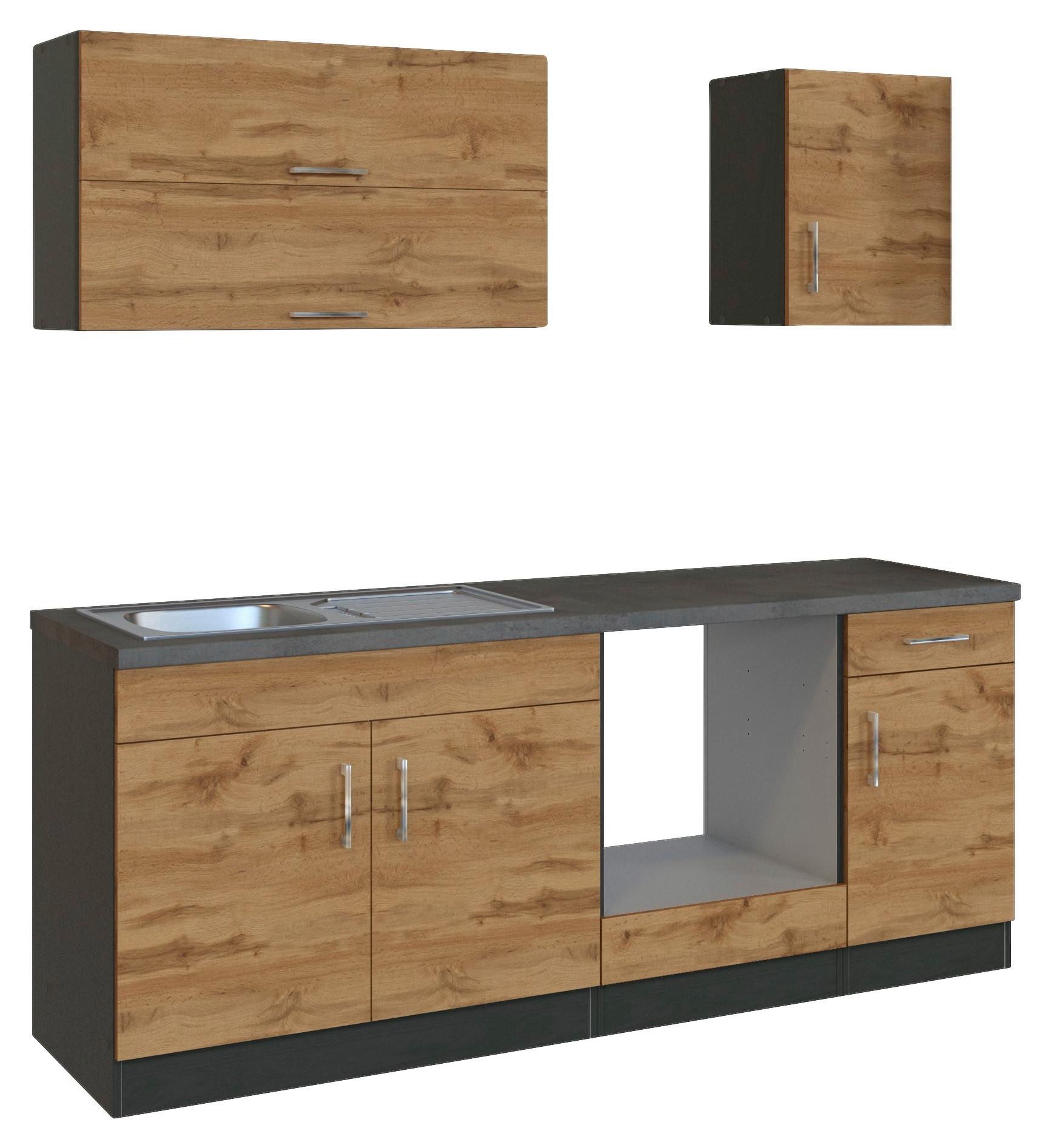 Küchenleerrblock 'Sorrento' , Eichefarben - Chromfarben/Schieferfarben, MODERN, Holzwerkstoff/Metall (210cm) - Held