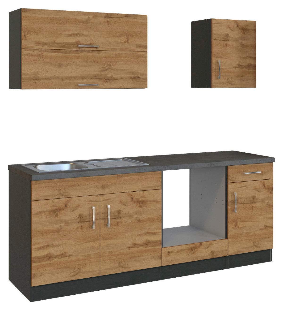 Küchenleerrblock 'Sorrento' , Eichefarben - Chromfarben/Schieferfarben, MODERN, Holzwerkstoff/Metall (210cm) - Held