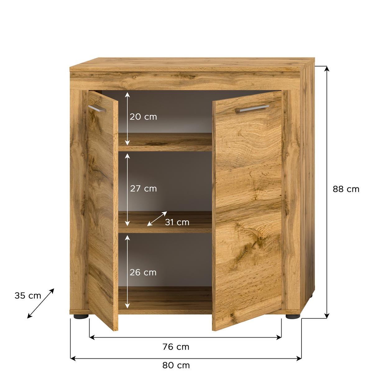 Comodă înaltă JAM - stejar Wotan, Design, material pe bază de lemn (80/88/35cm) - Modern Living