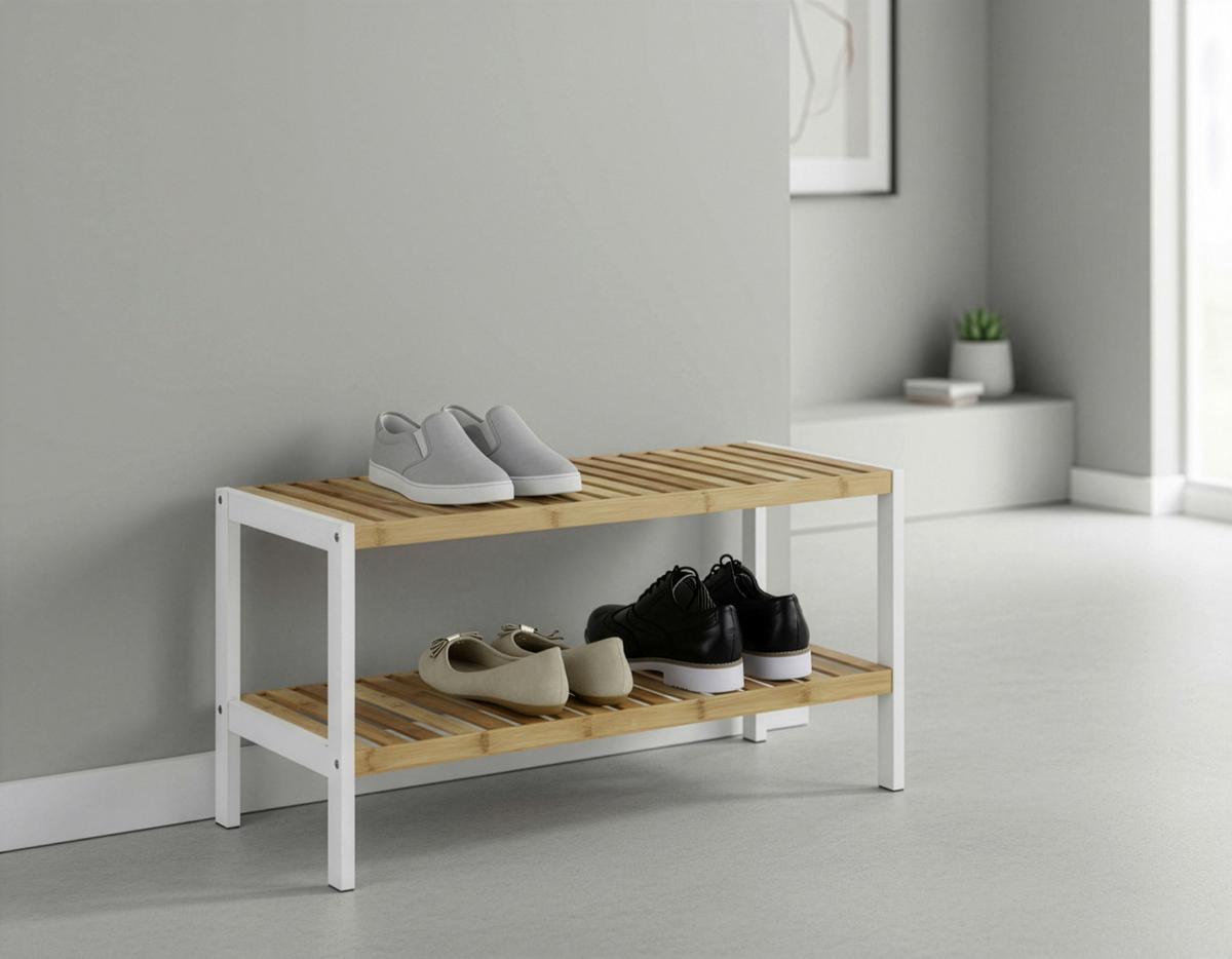 Schuhregal in Weiß/Naturfarben - Naturfarben/Weiß, MODERN, Holz/Holzwerkstoff (70/36/30cm) - Mömax