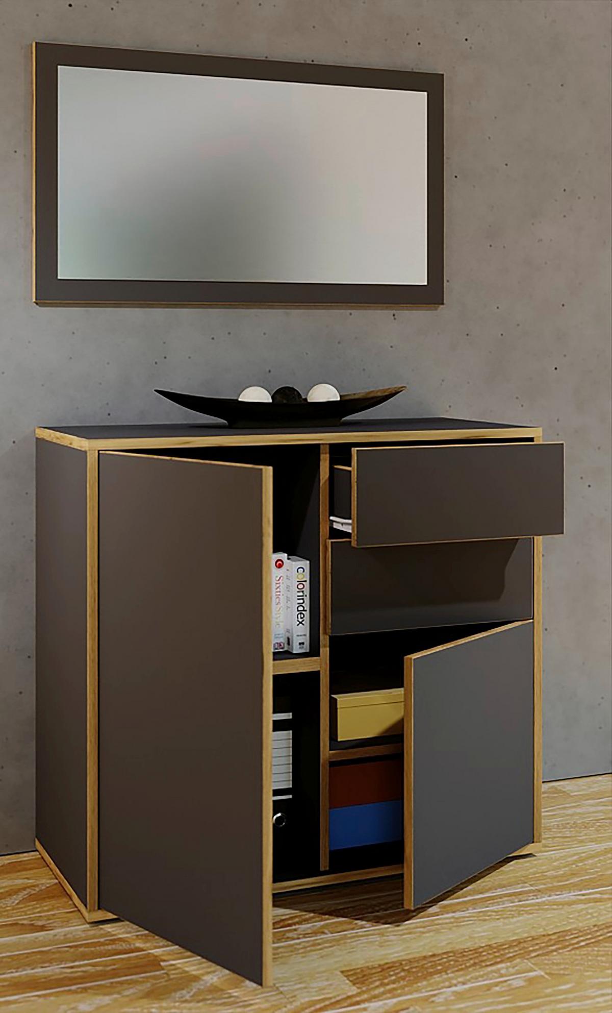 WANDSPIEGEL SALIA 80CM - Honigeiche/Anthrazit, Design, Glas/Holzwerkstoff (80/45/2cm) - MID.YOU