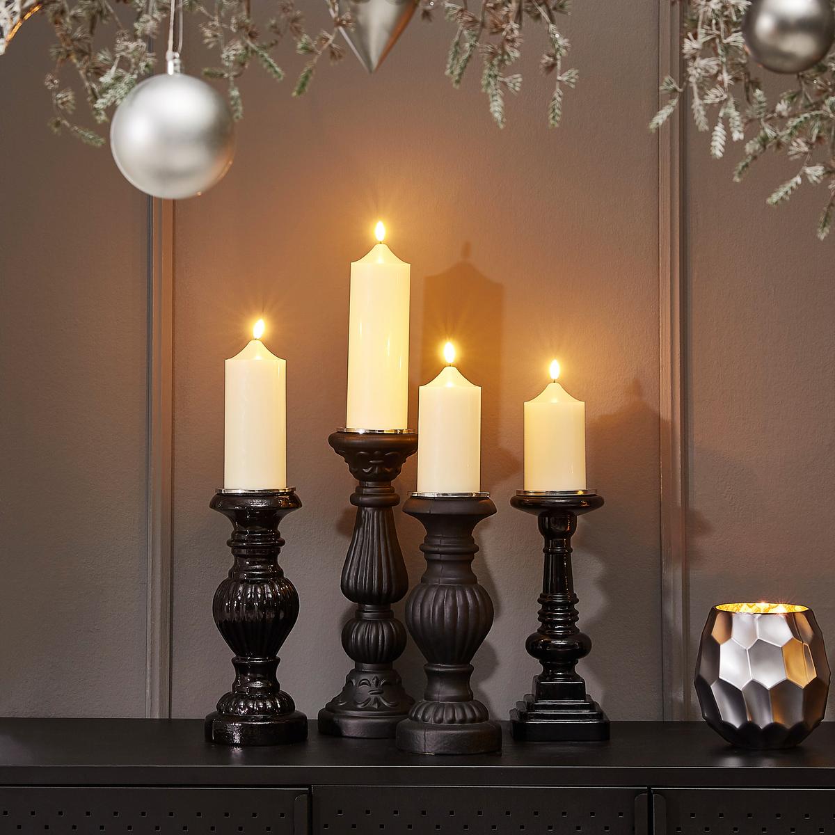 ŚWIECZNIK 89356 - czarny, Trend, szkło (14/14/38cm) - X-Mas