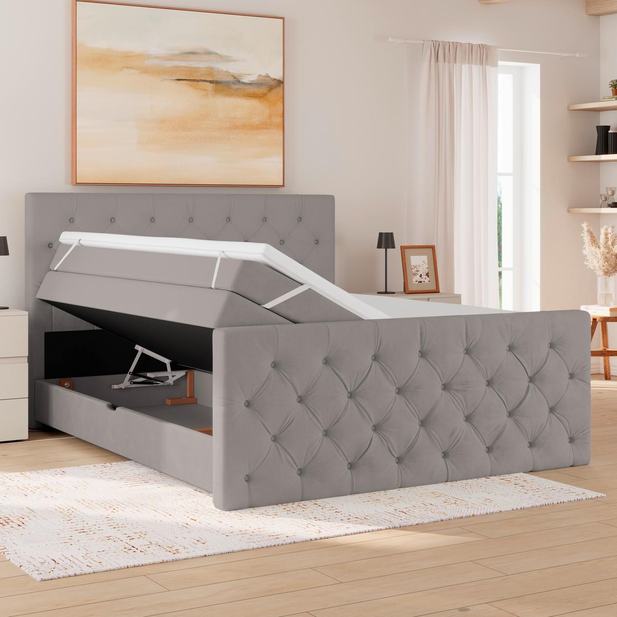 Boxspring Krevet Elio - srebrne boje/bež, Romantično / ladanjski, tekstil/plastika (160/200cm) - Modern Living