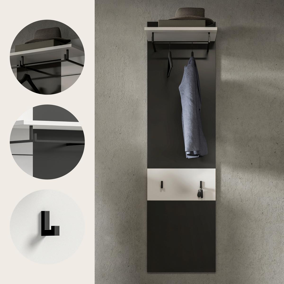 Garderobni Panel Canu, Bela, Siva - siva/bela, Design, leseni material (45/165/29cm) - Livetastic