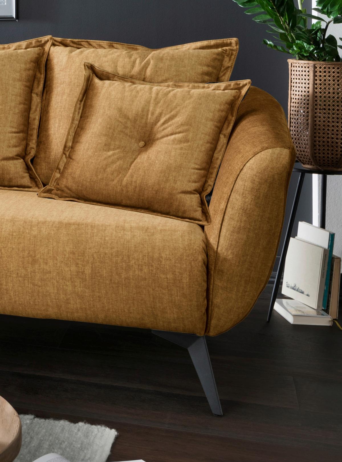 Wohnlandschaft Baggio Gelb Velours - Gelb/Schwarz, MODERN, Holz/Textil (162/277cm) - Livetastic