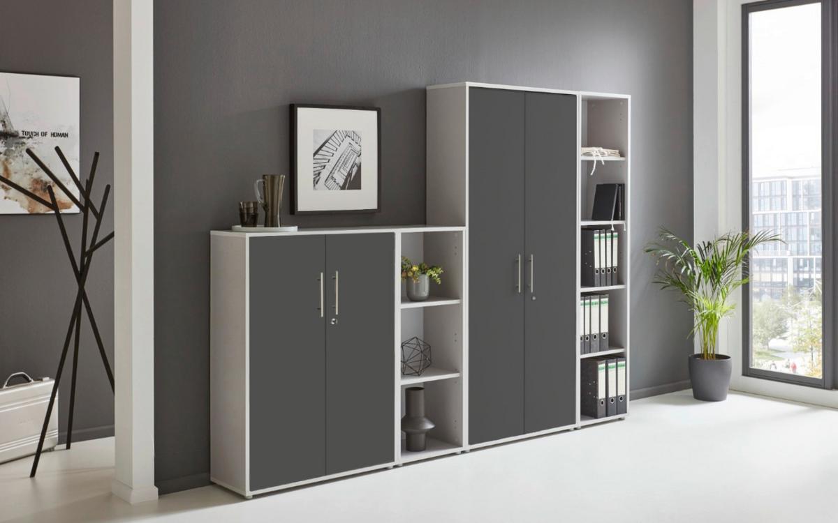 AKTENSCHRANK OFFICE EDITION - SW SET 4 - Anthrazit/Hellgrau, MODERN, Holzwerkstoff (128,5/185,6/33cm) - MID.YOU