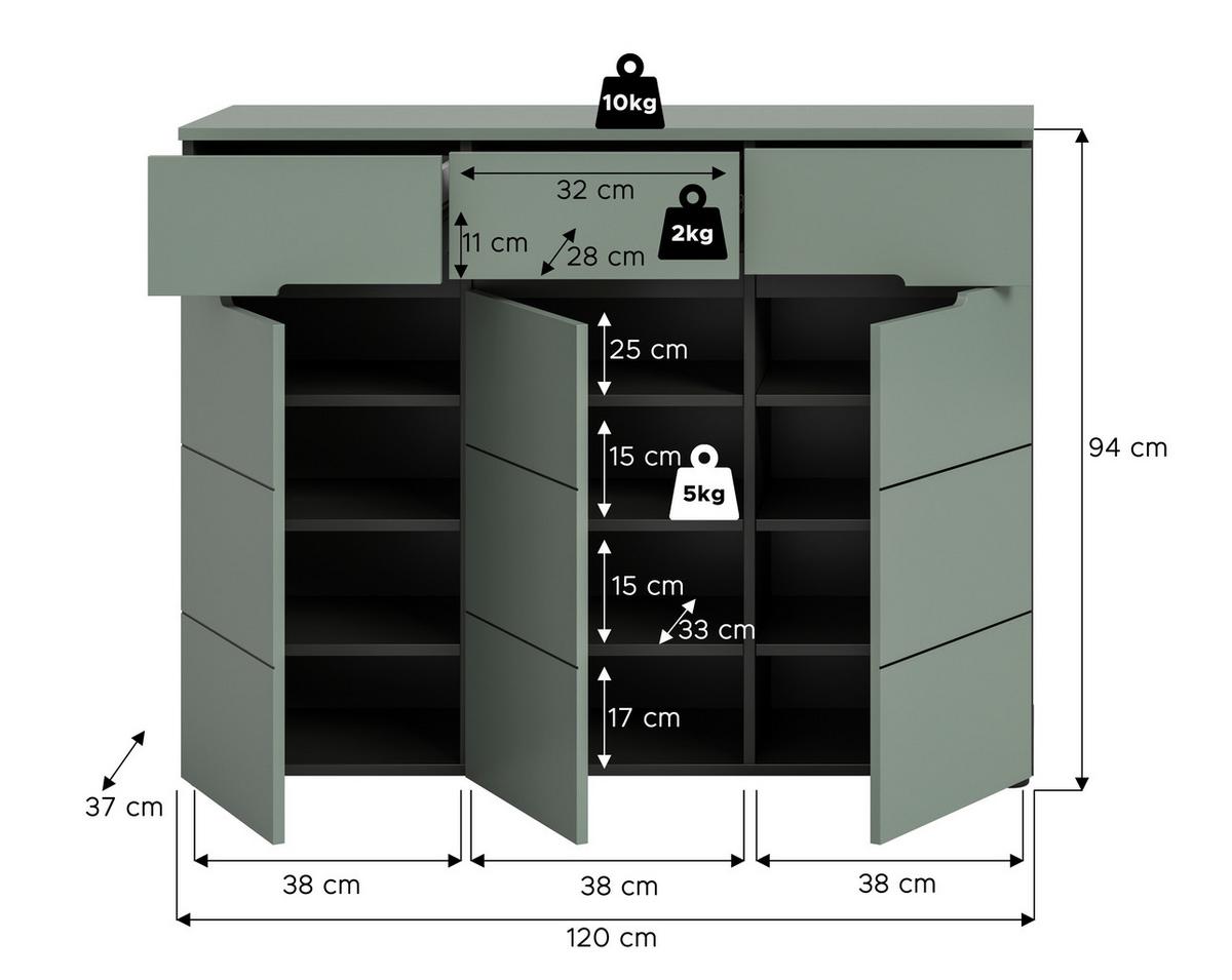 Omara Za Čevlje Canu, Sivozelena - črna, Design, umetna masa/leseni material (120/94/37cm) - Livetastic