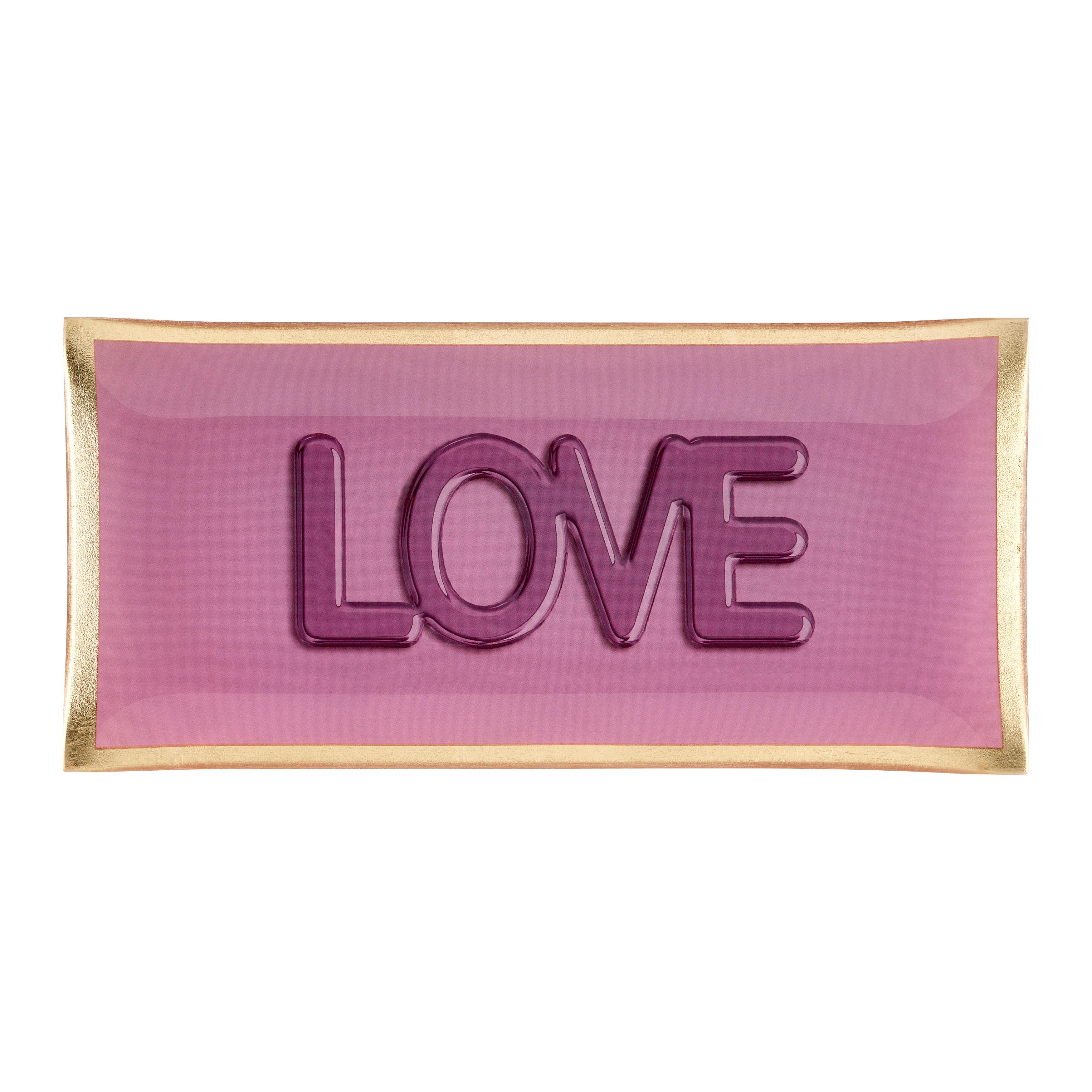 Dekoteller Love Lila/Flieder - Lila/Goldfarben, MODERN, Glas (21/10cm) - Mömax