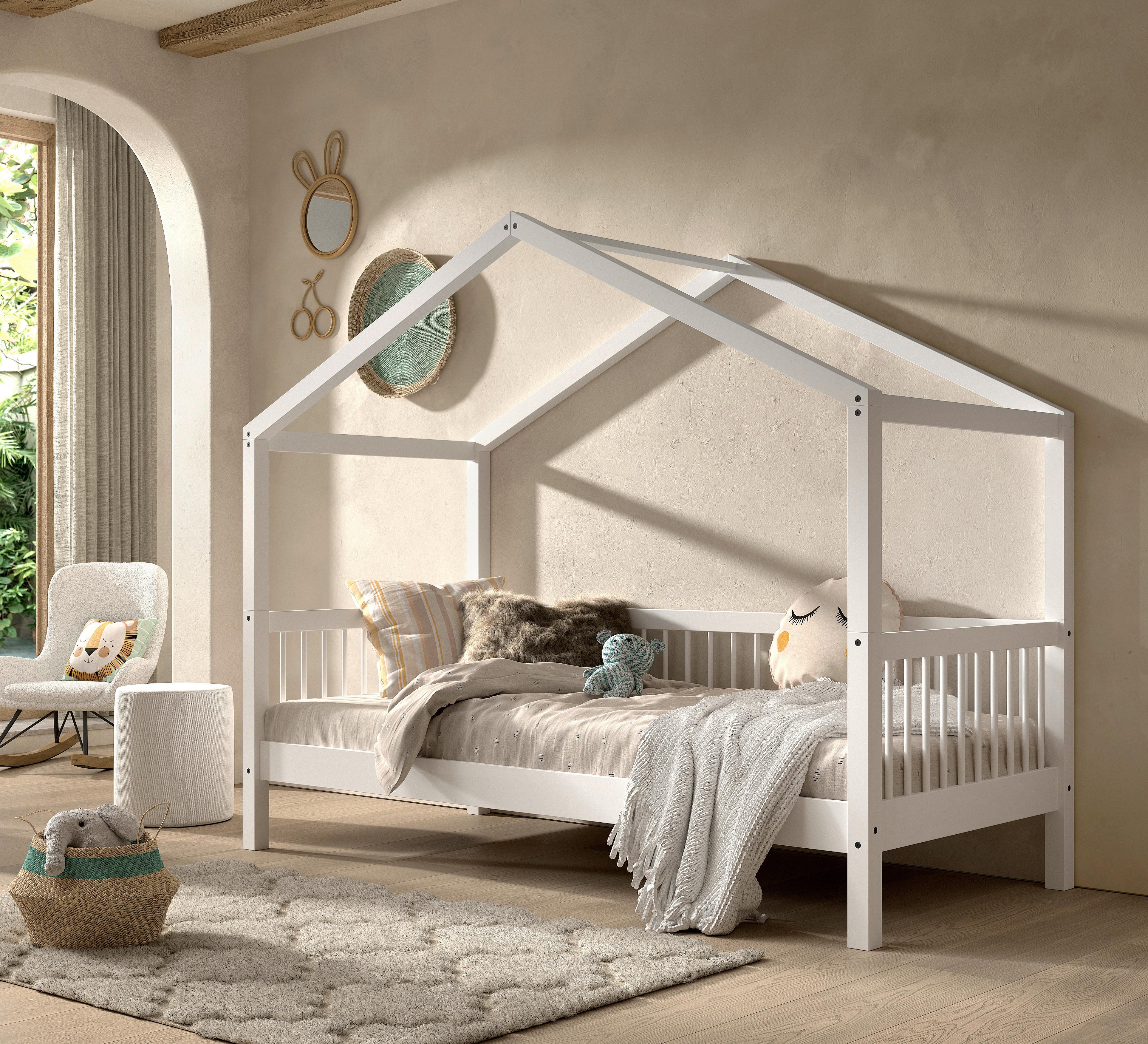 Hausbett FORREST Weiß ca.90x200cm Echtholz Buche - Naturfarben/Weiß, MODERN, Holz (90/200cm) - Vipack