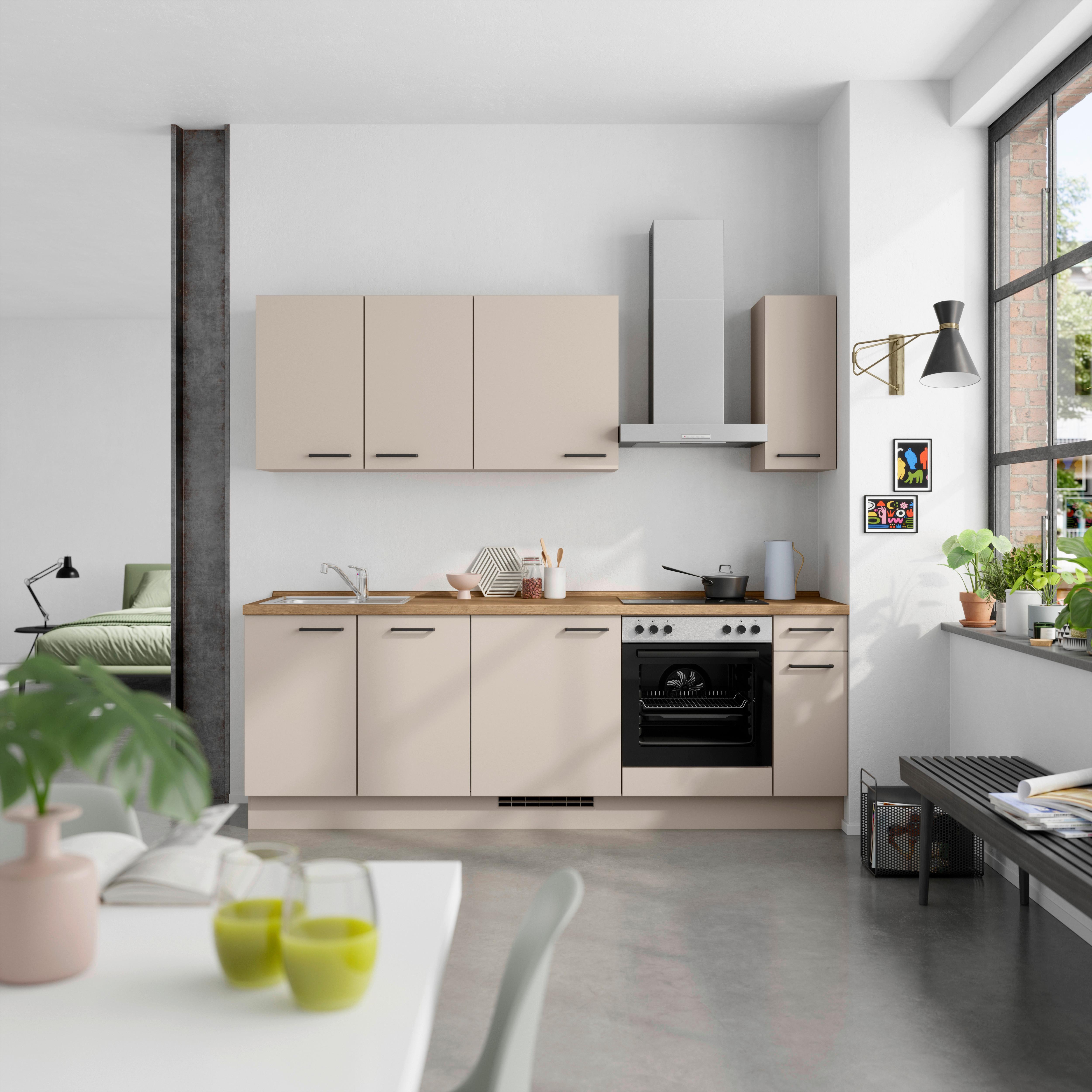 Küchenleerblock Easytouch Low o. Geräte Sandfarben - Sandfarben/Eichefarben, MODERN, Holzwerkstoff/Metall (240cm) - Nobilia
