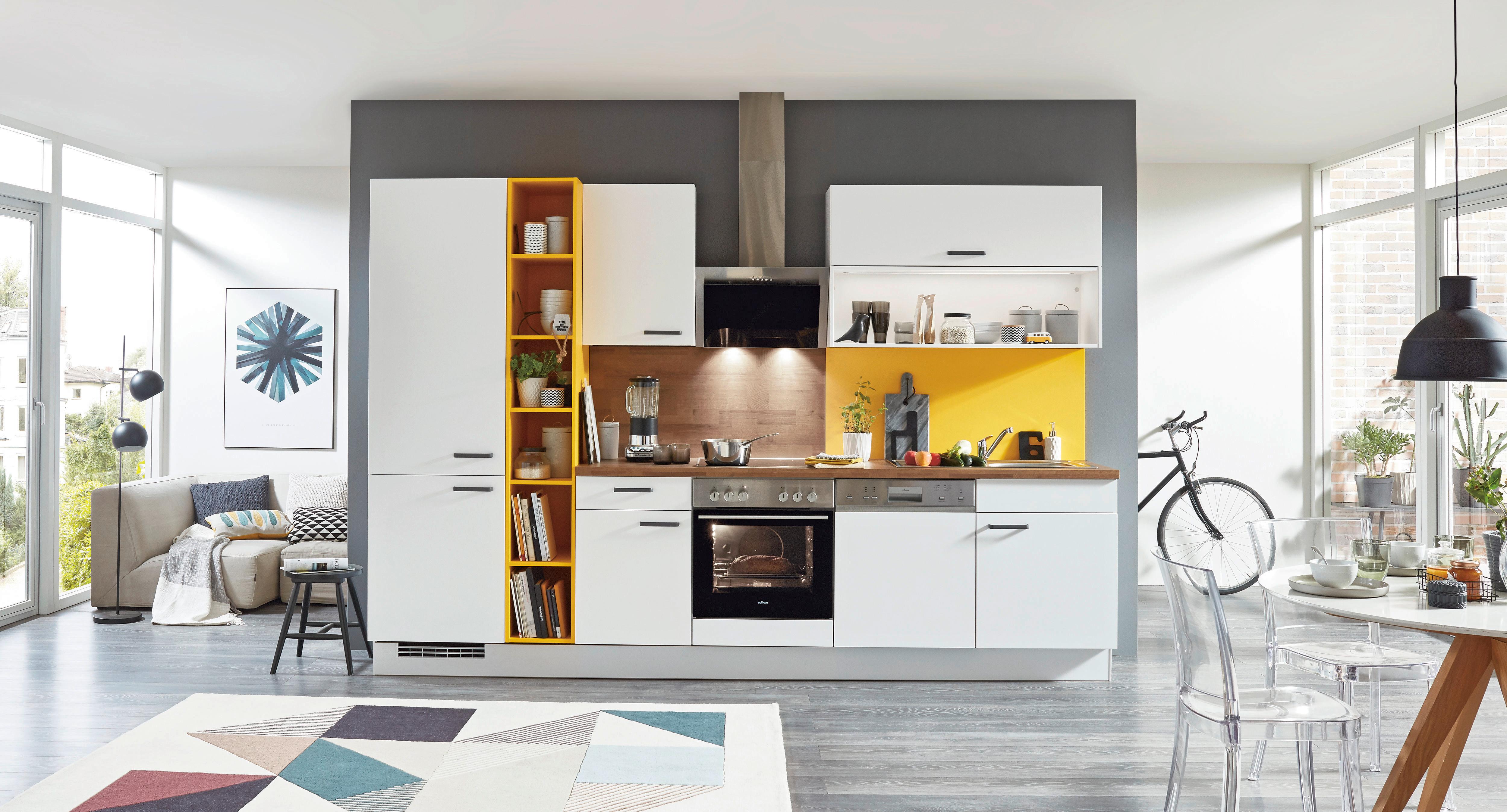 Kuhinjski Blok Brez Aparatov Speed, Rumena, Bela - rumena/barve hrasta, leseni material (320cm)