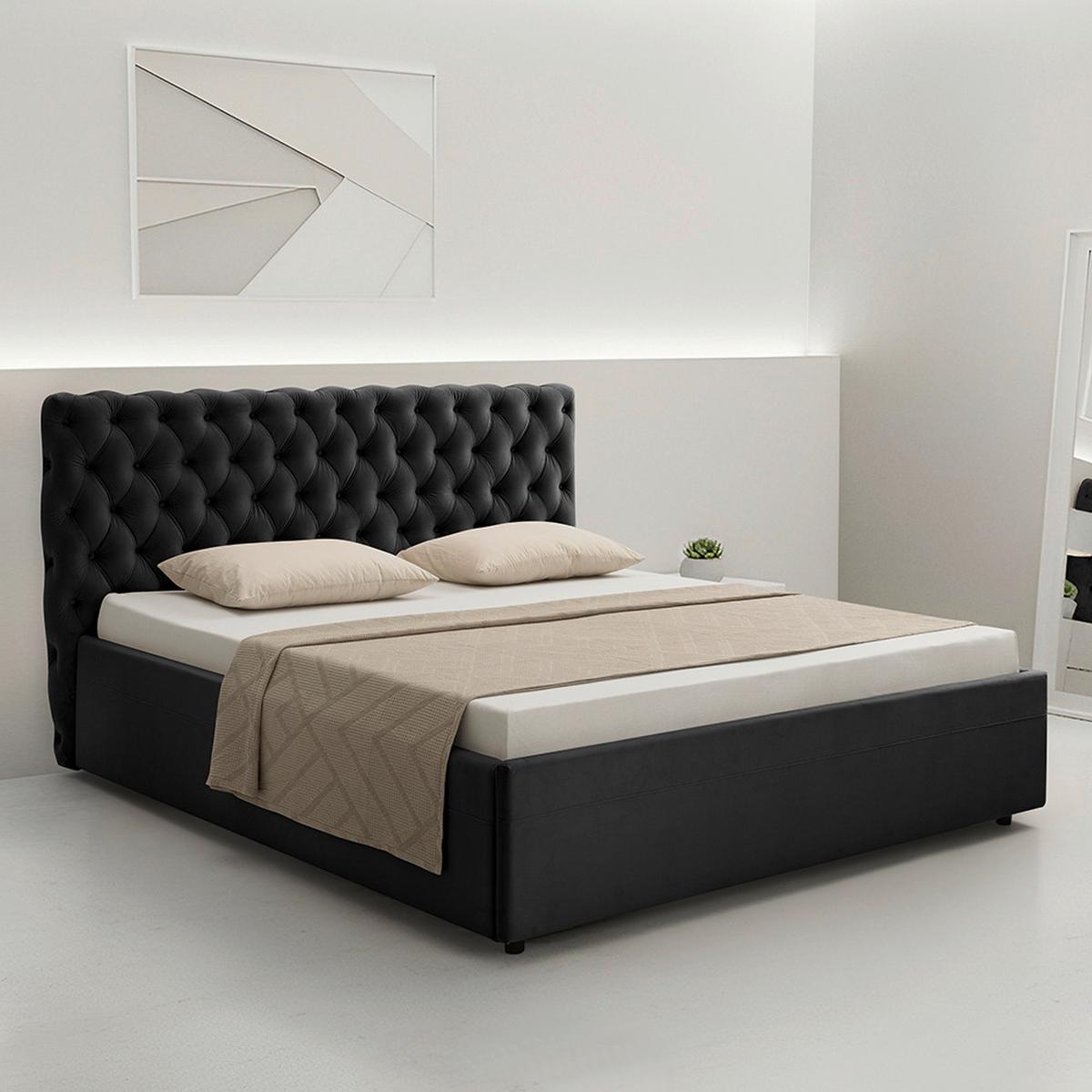 Polsterbett Katar Grau ca. 160x200cm - Schwarz/Grau, KONVENTIONELL, Textil (160/200cm) - Mömax