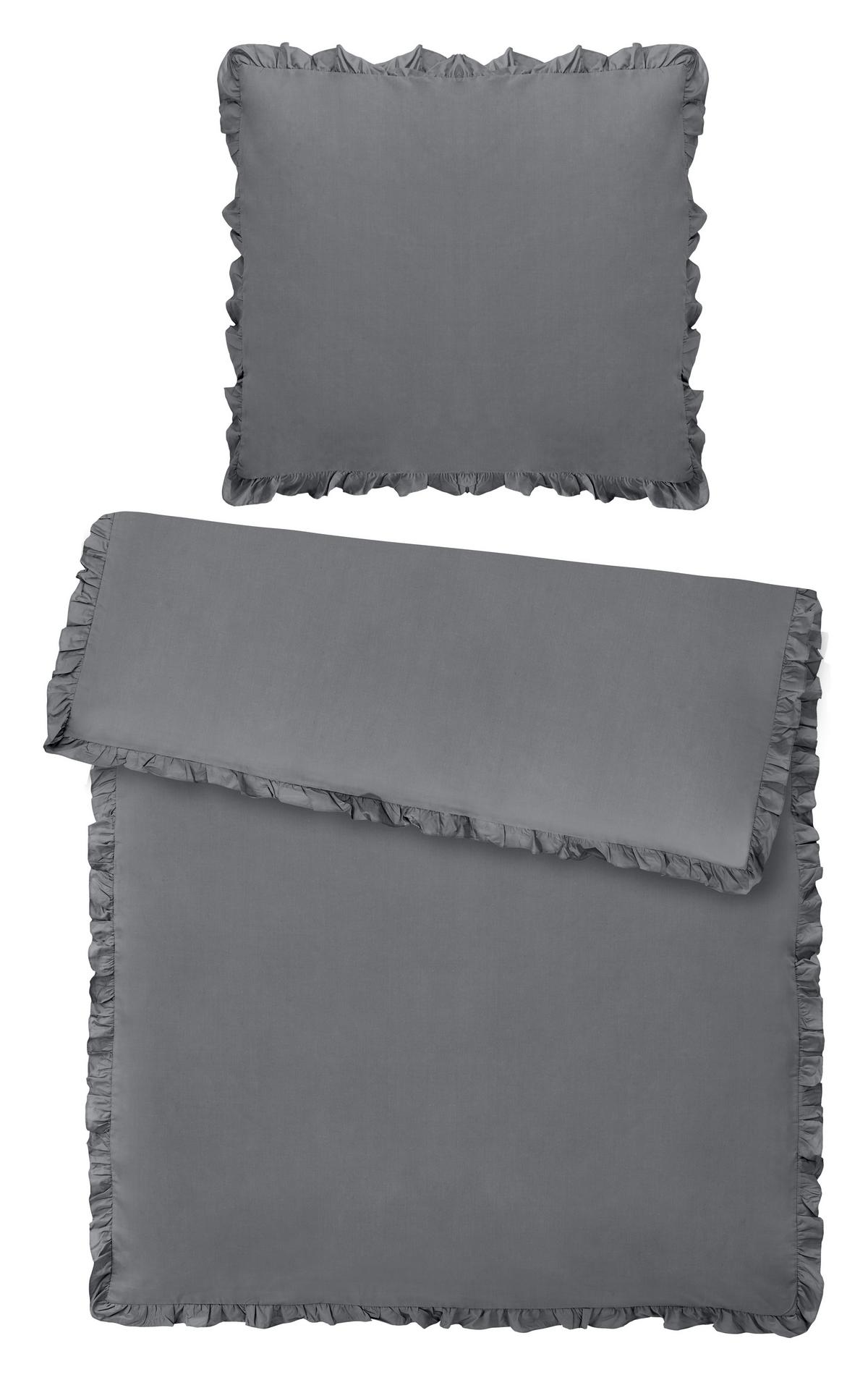 Bettwäsche Rüschen Grau ca. 135x200cm - Grau, ROMANTIK / LANDHAUS, Textil (135/200cm) - Zandiara